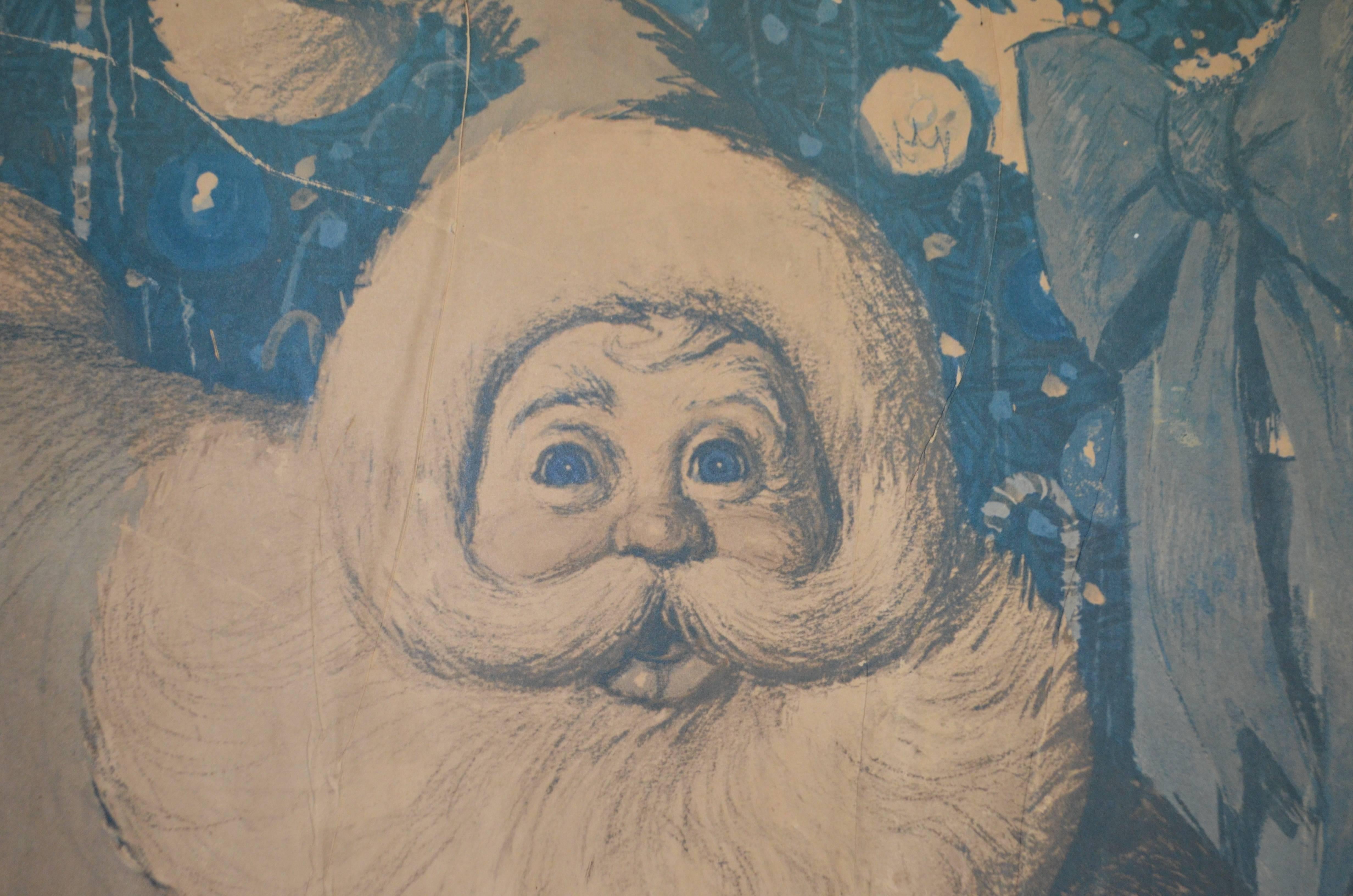 Midcentury Santa Claus Holiday Christmas Store Wallpaper Display on Board In Good Condition In Madison, WI