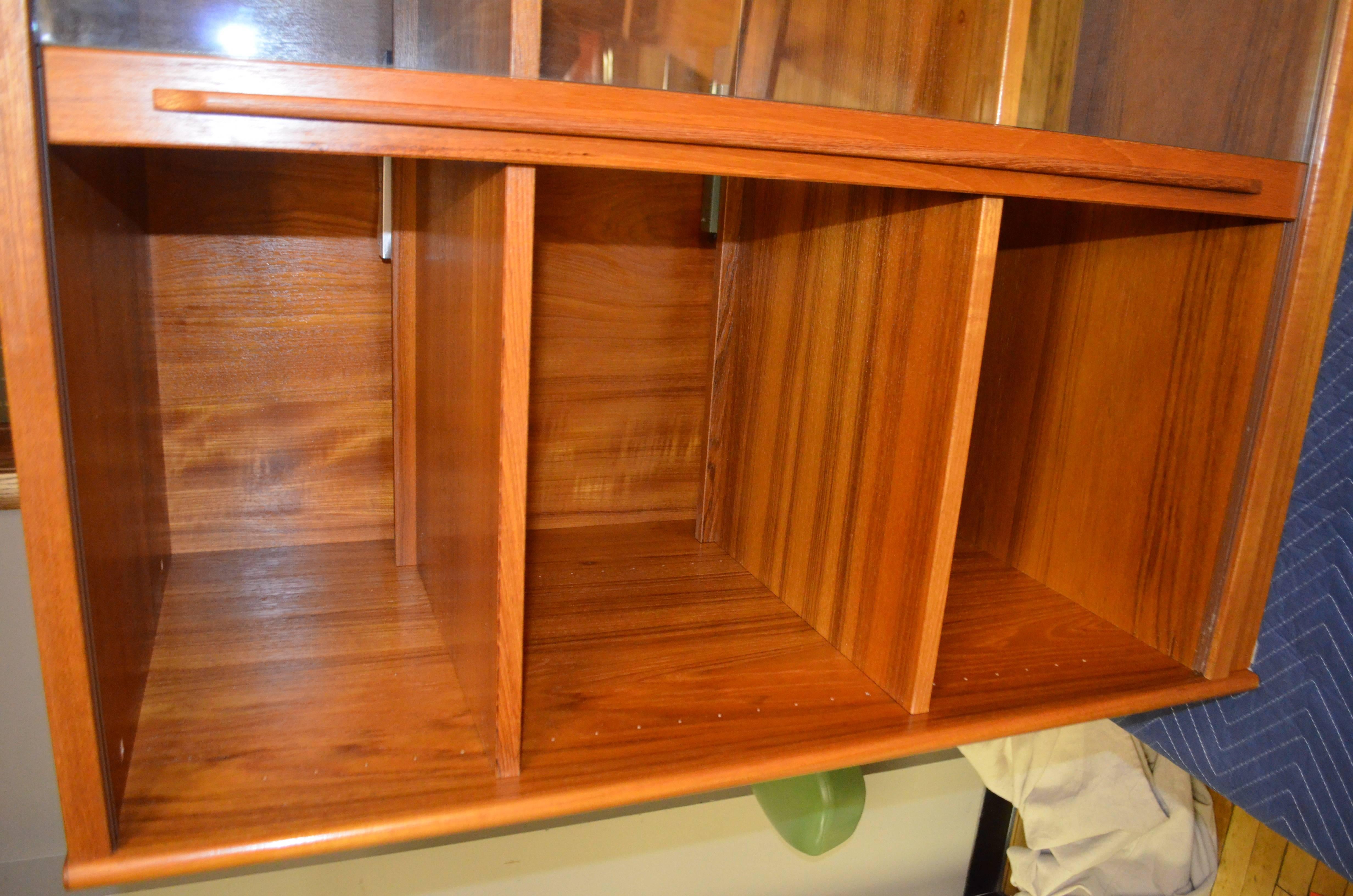 20th Century Storage Cabinet, Teak with Glass Doors, Wired for Electronics, Midcentury