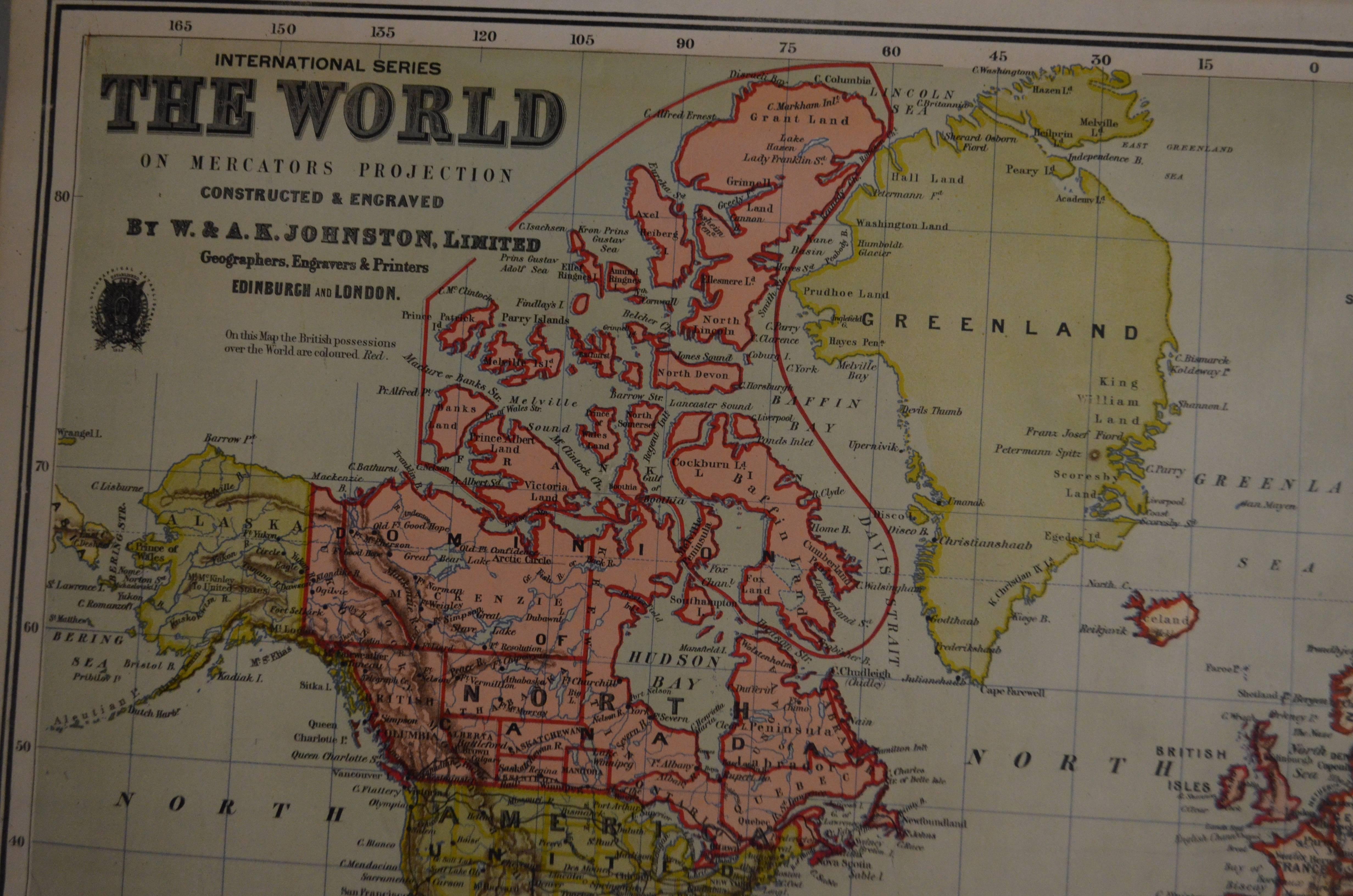British Colonial Map of the World, 1905, on Retractable Wooden Roller