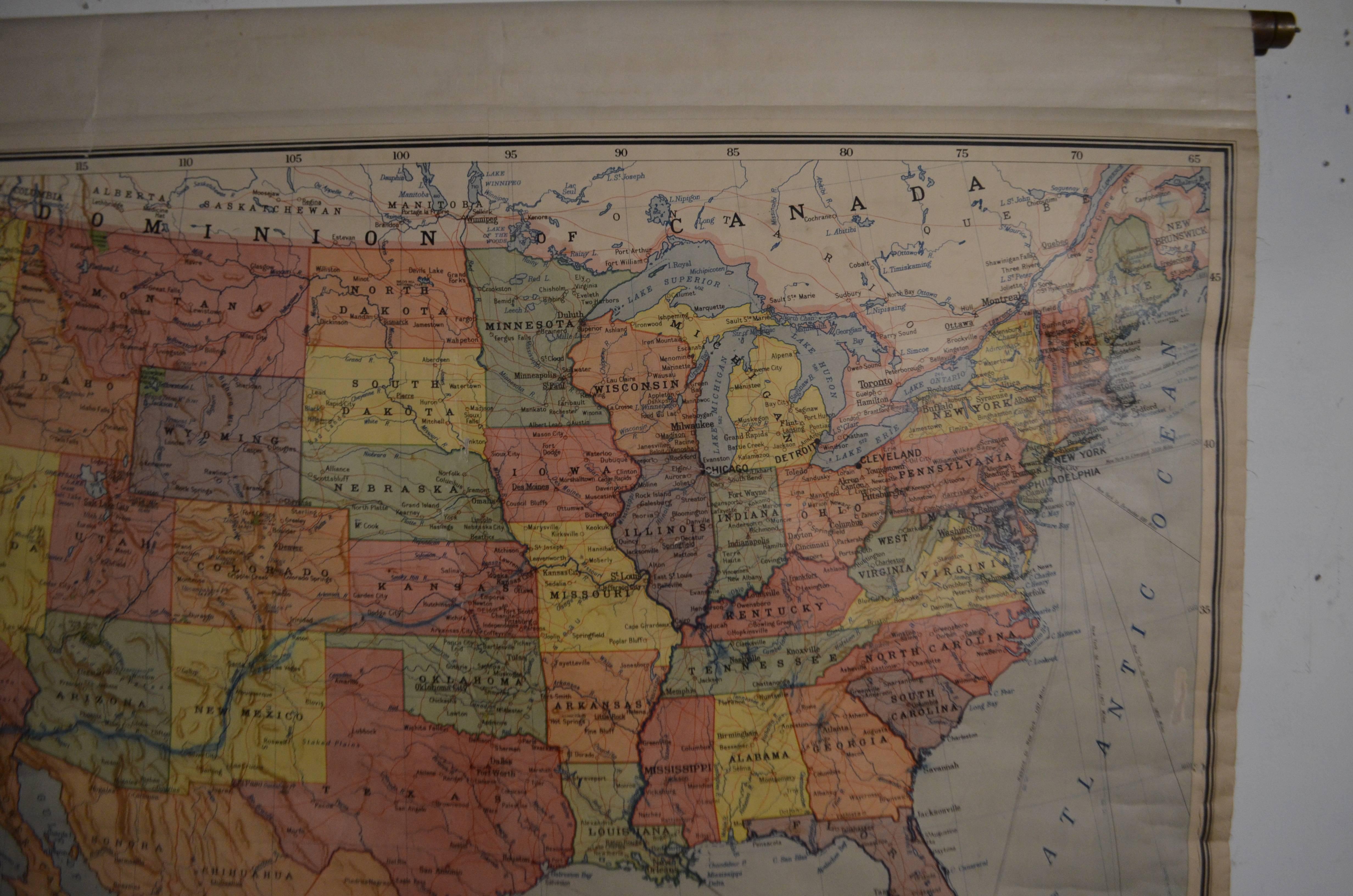Paper Map of the United States, Engraved and Printed in Scotland, circa 1930s