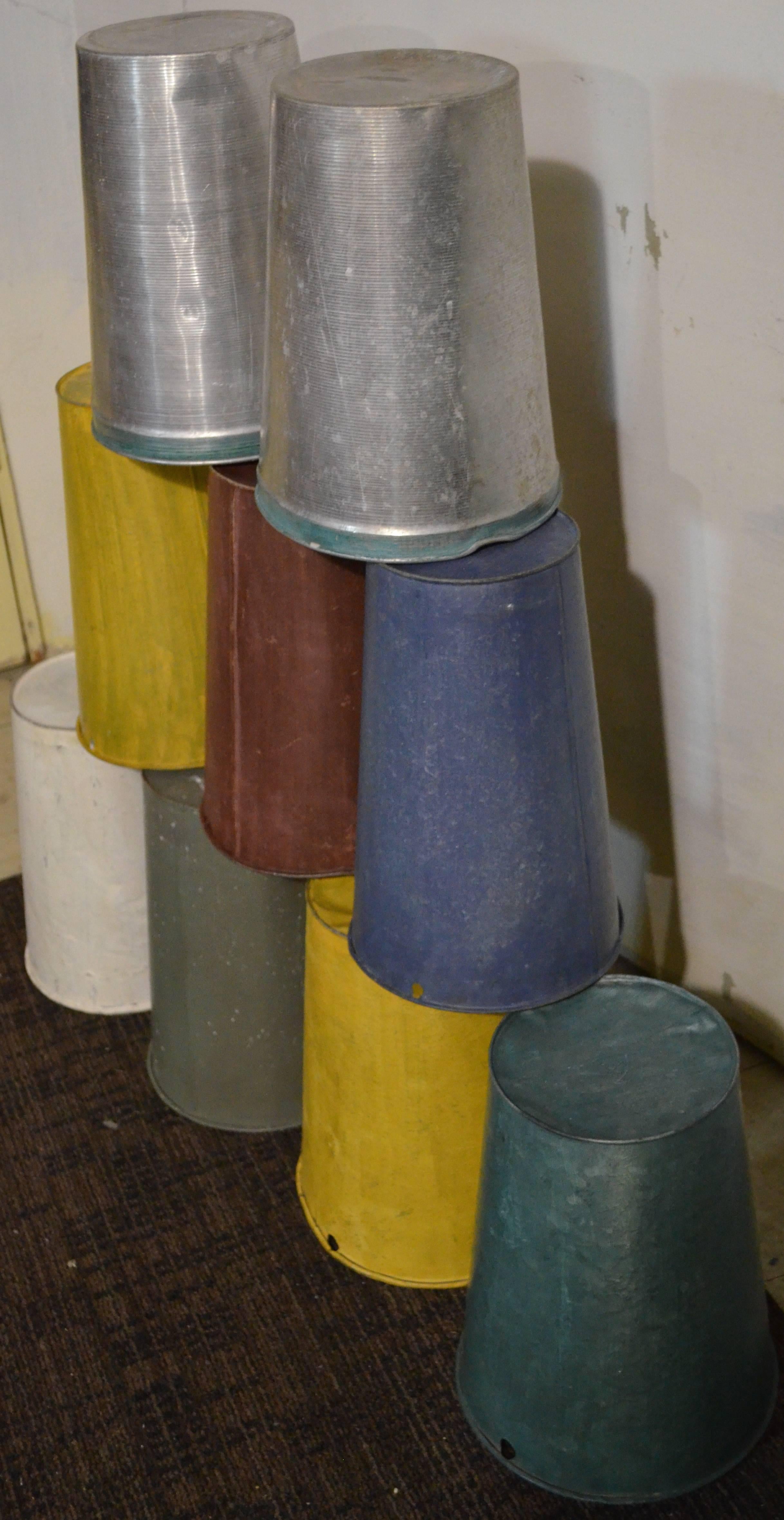 Aluminum Vintage Canadian Sap Buckets, Collection of Nine in Various Colors