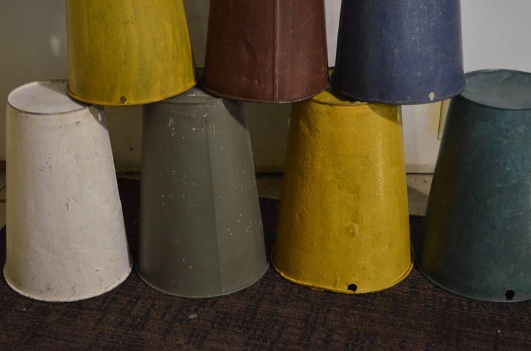 Vintage Canadian Sap Buckets, Collection of Nine in Various Colors at