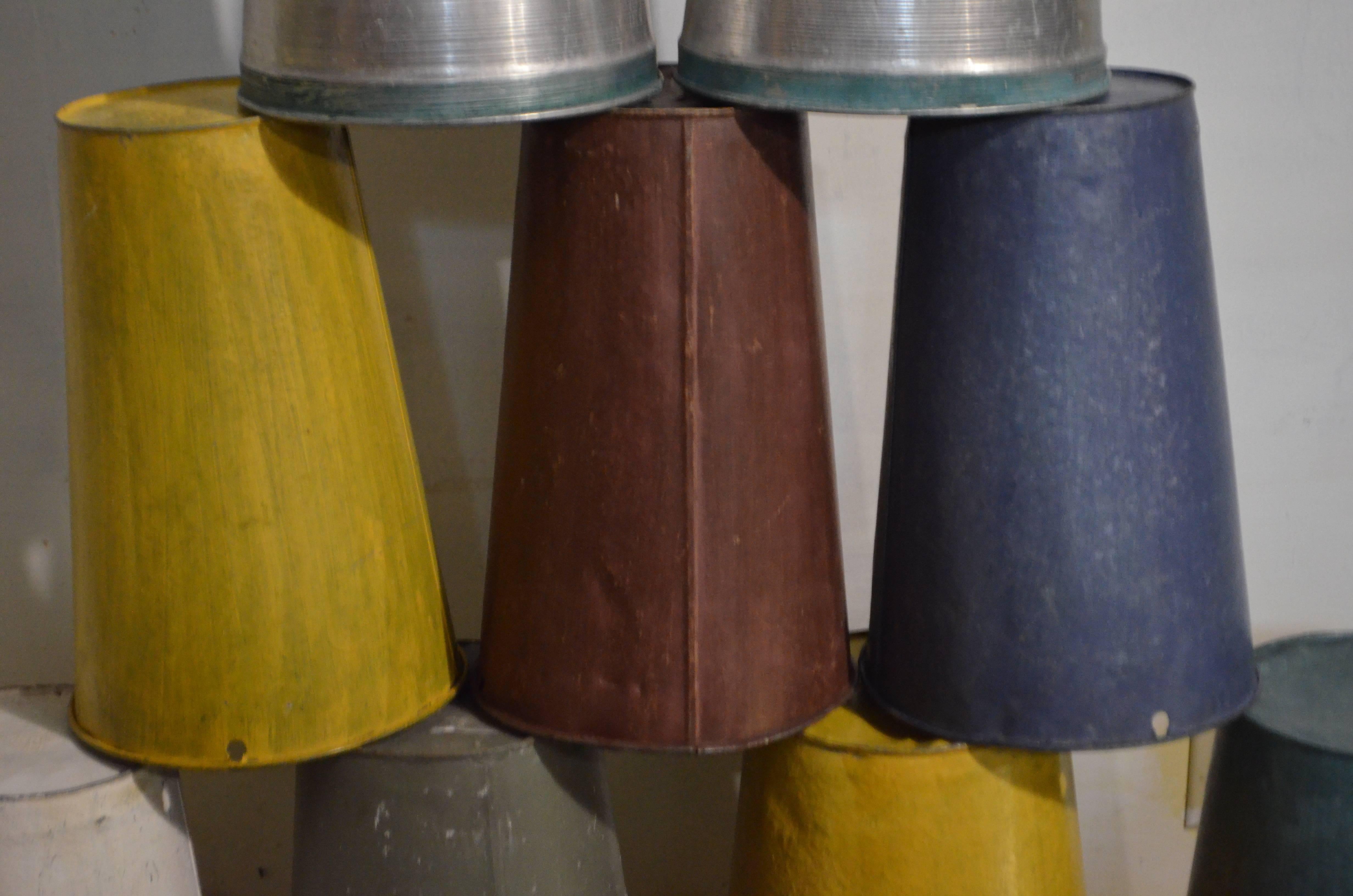 Vintage Canadian Sap Buckets, Collection of Nine in Various Colors In Good Condition In Madison, WI