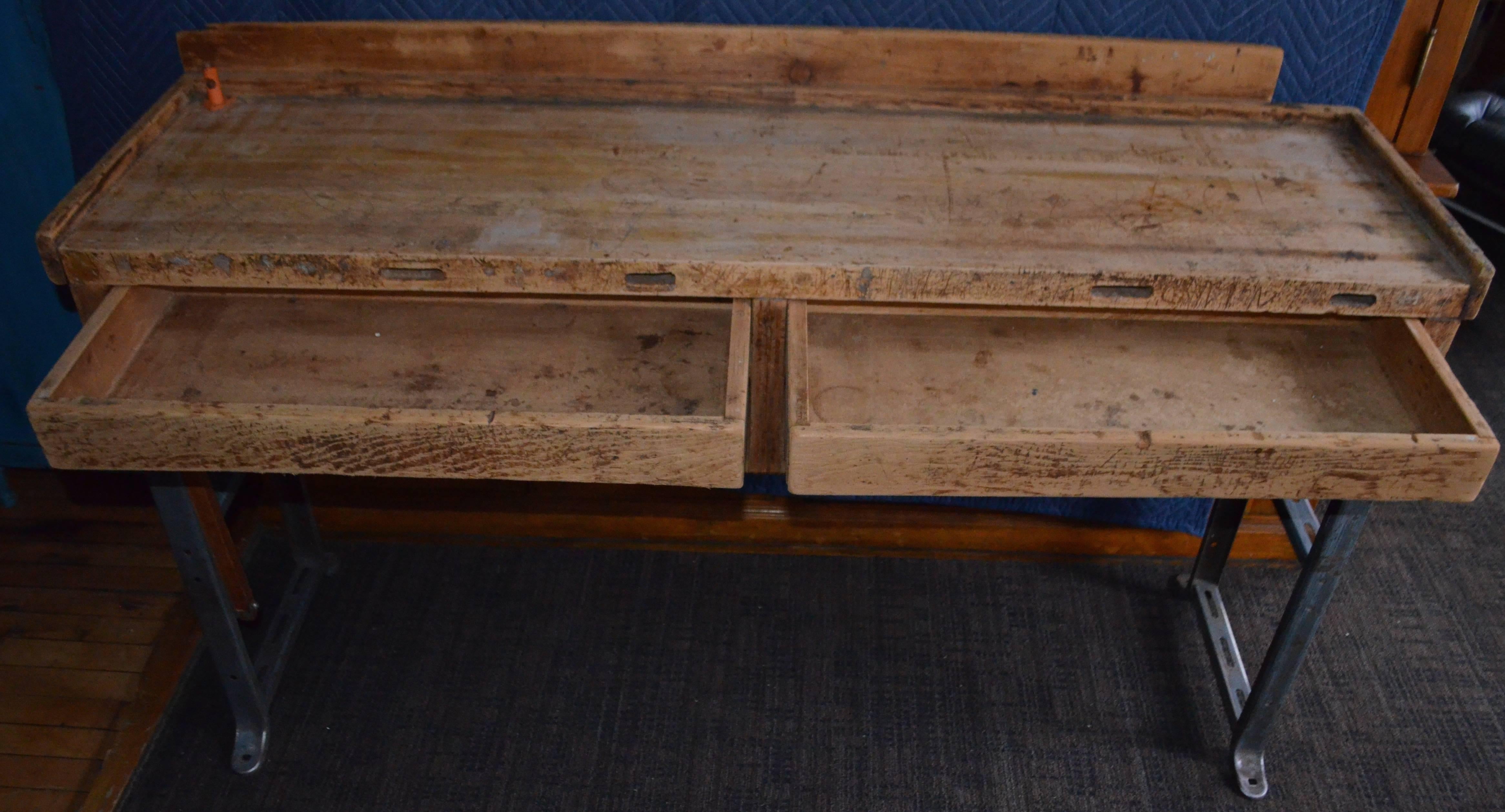 Desk / Table for Professional Jeweler with Maple Top, Steel Legs and Two Drawers For Sale 1