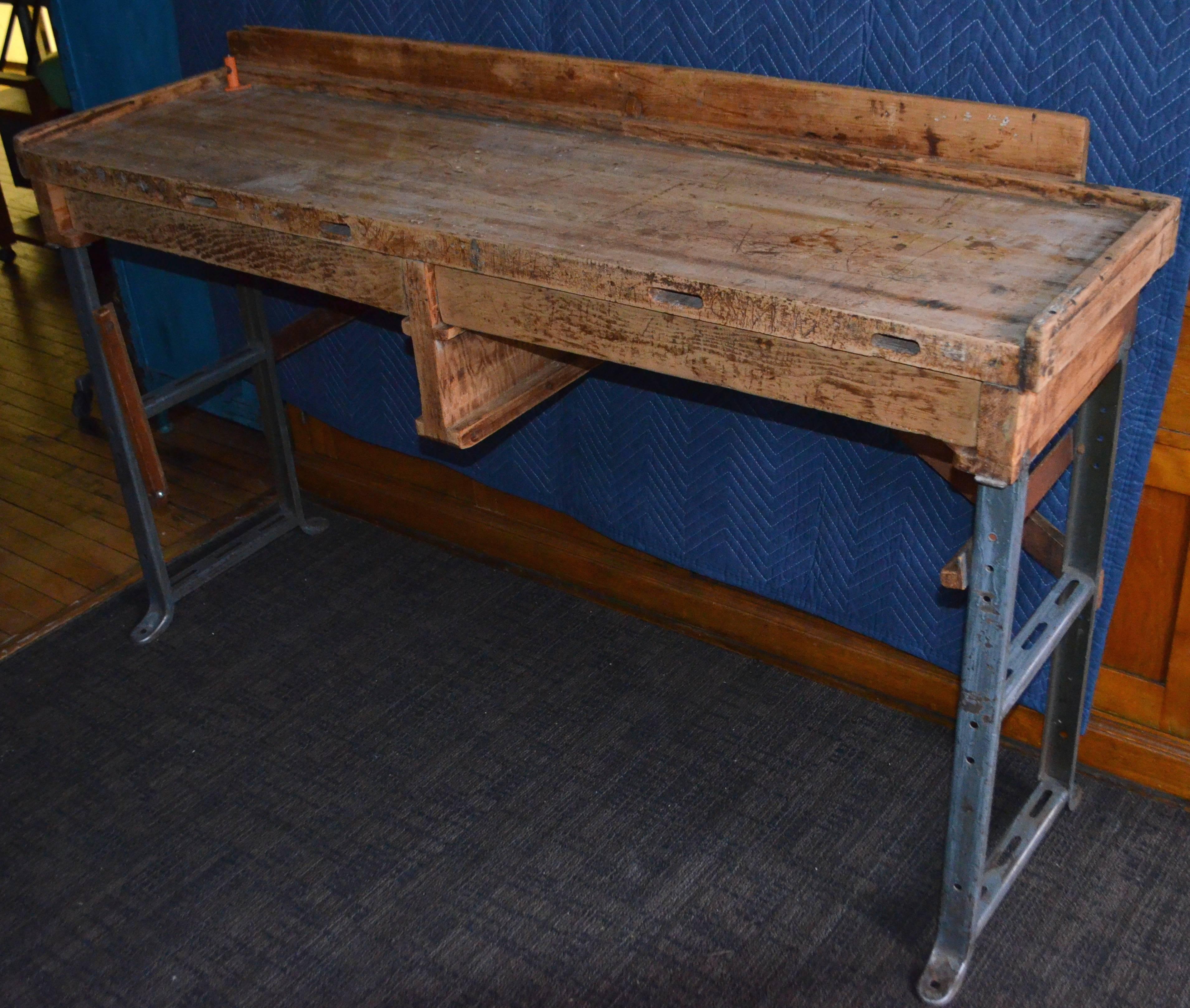 Mid-Century Modern Desk / Table for Professional Jeweler with Maple Top, Steel Legs and Two Drawers For Sale