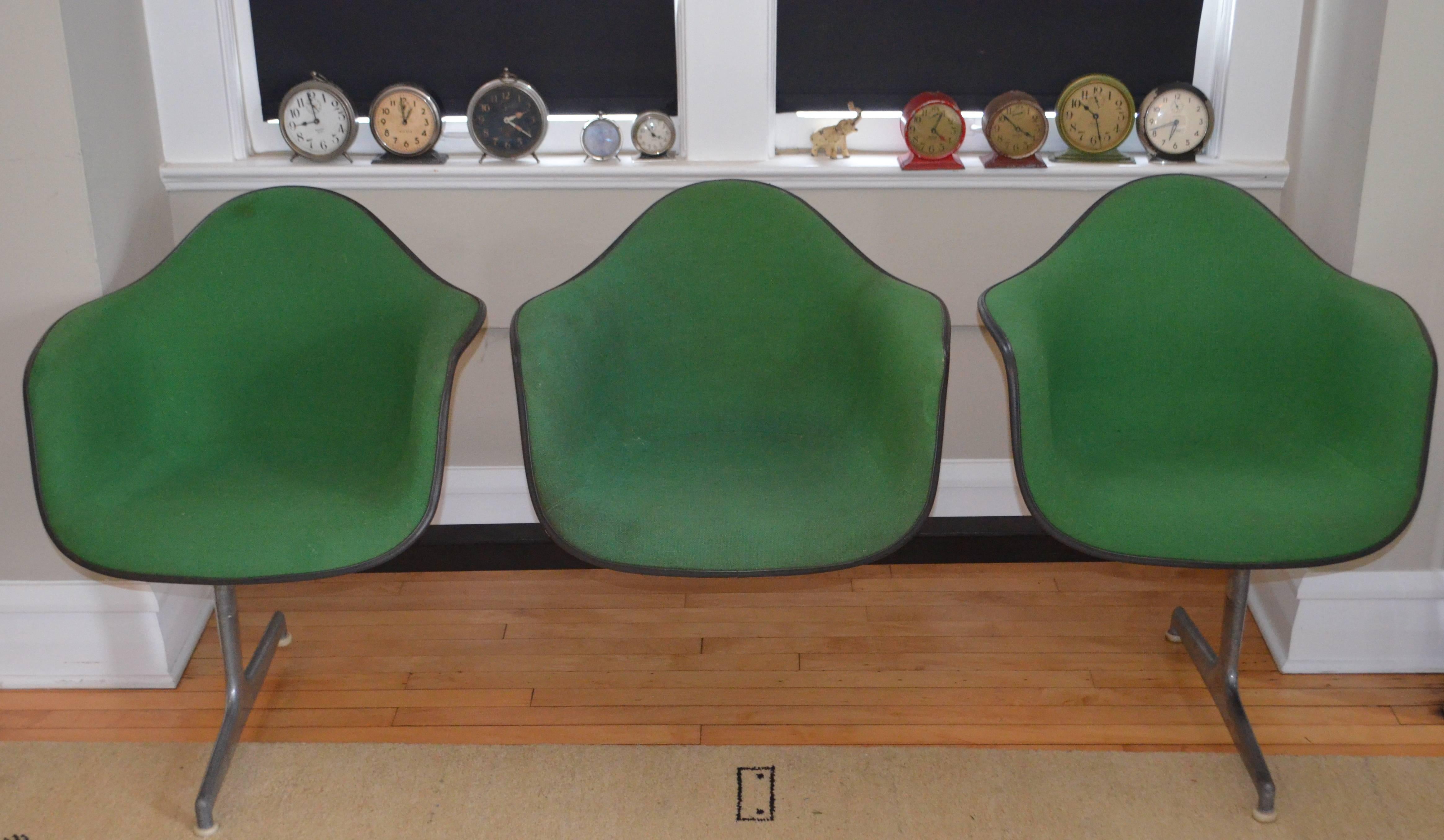 Steel Charles and Ray Eames Tandem Three-Shell Upholstered Seating for Herman Miller