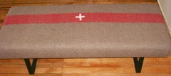 1940s Swiss Army Blanket as Padded Bench with Steel Legs