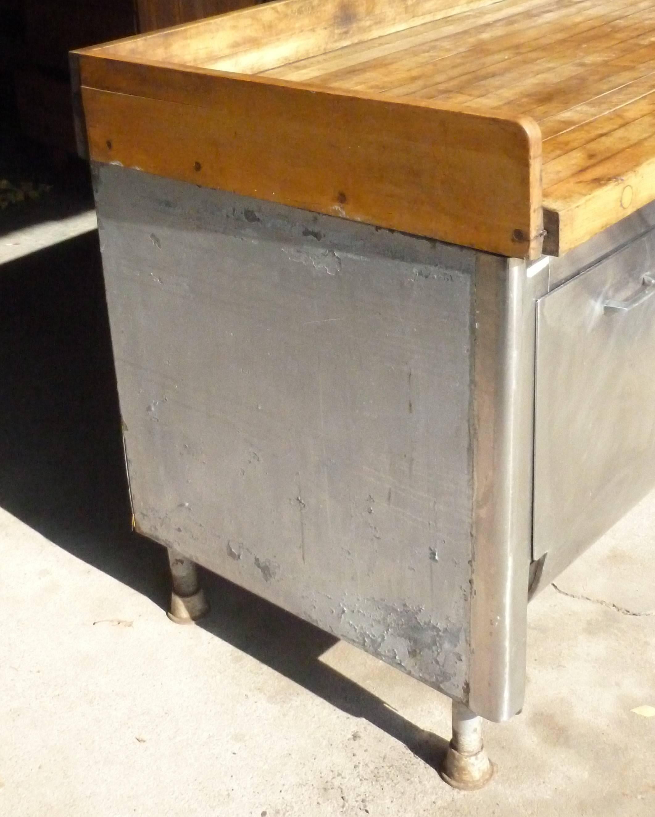 Industrial Butcher Block Steel Commercial Kitchen, 1930s, Baking Island Cabinet