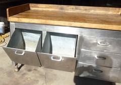 Butcher Block Steel Commercial Kitchen, 1930s, Baking Island Cabinet