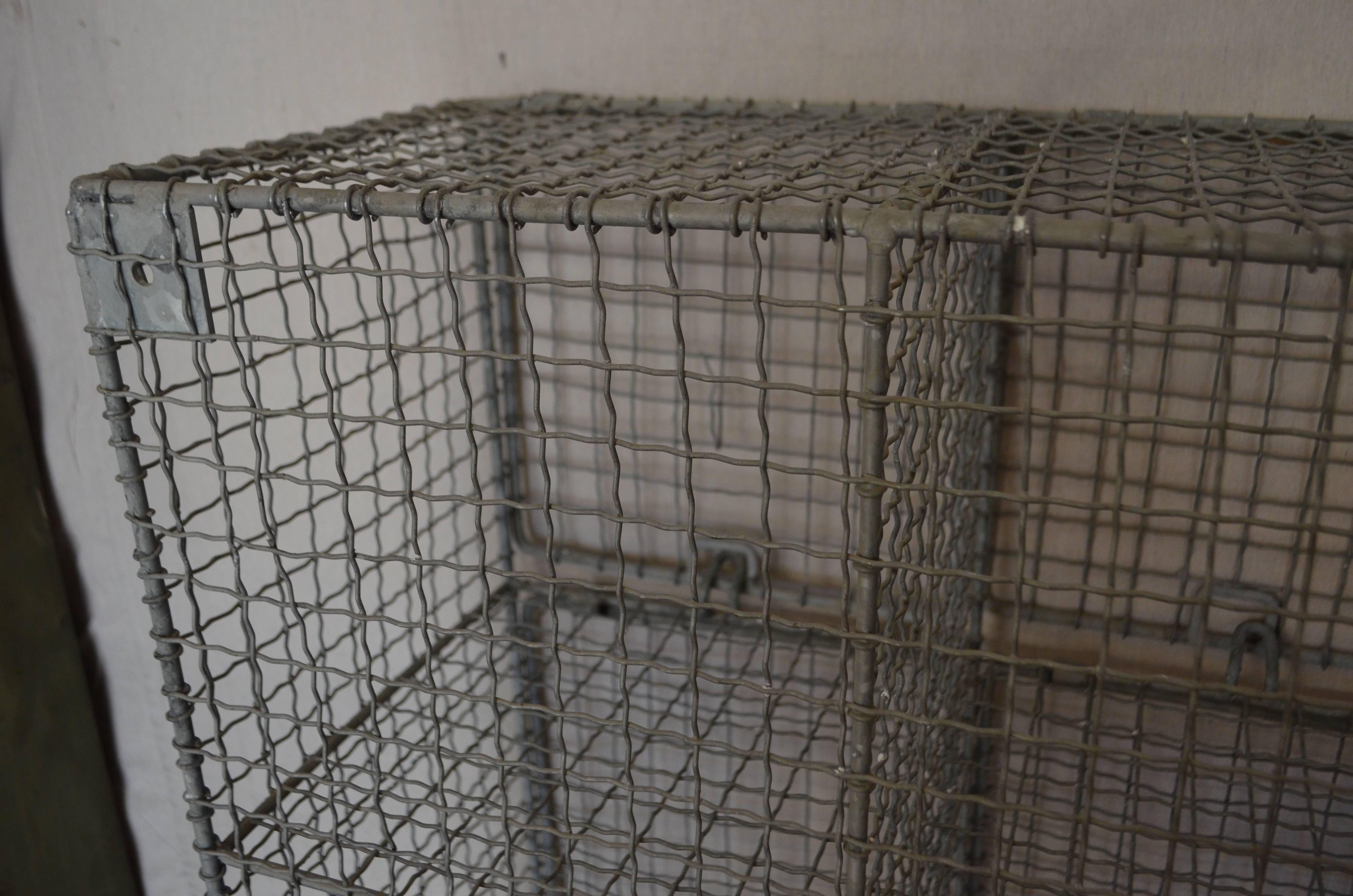 20th Century Storage Gym Swim Locker Large Cabinet with Twenty Steel Wire Grid Cubbies