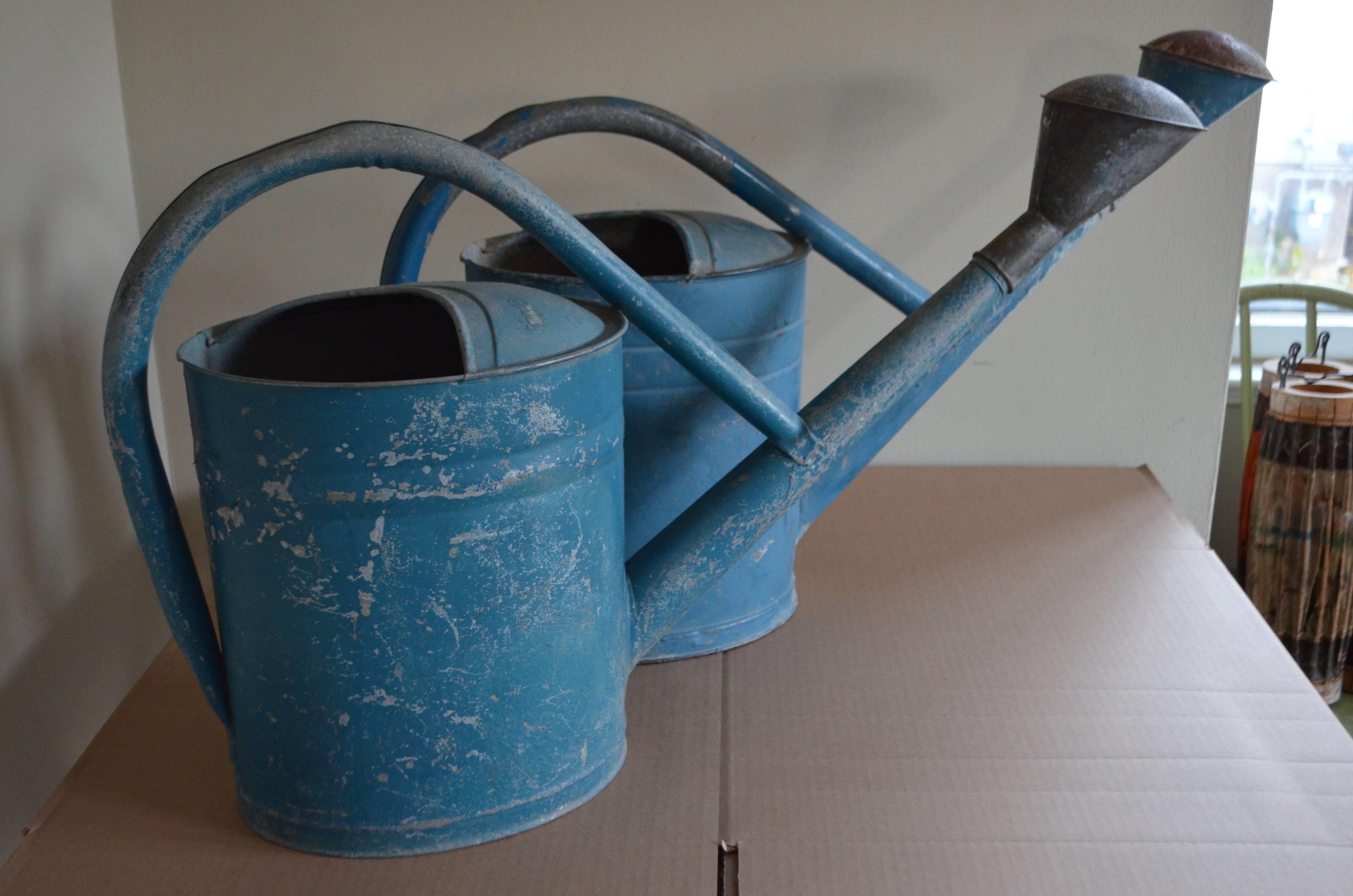 Dutch Garden Watering Cans in Blue, Vintage European BAT Brand (pair)