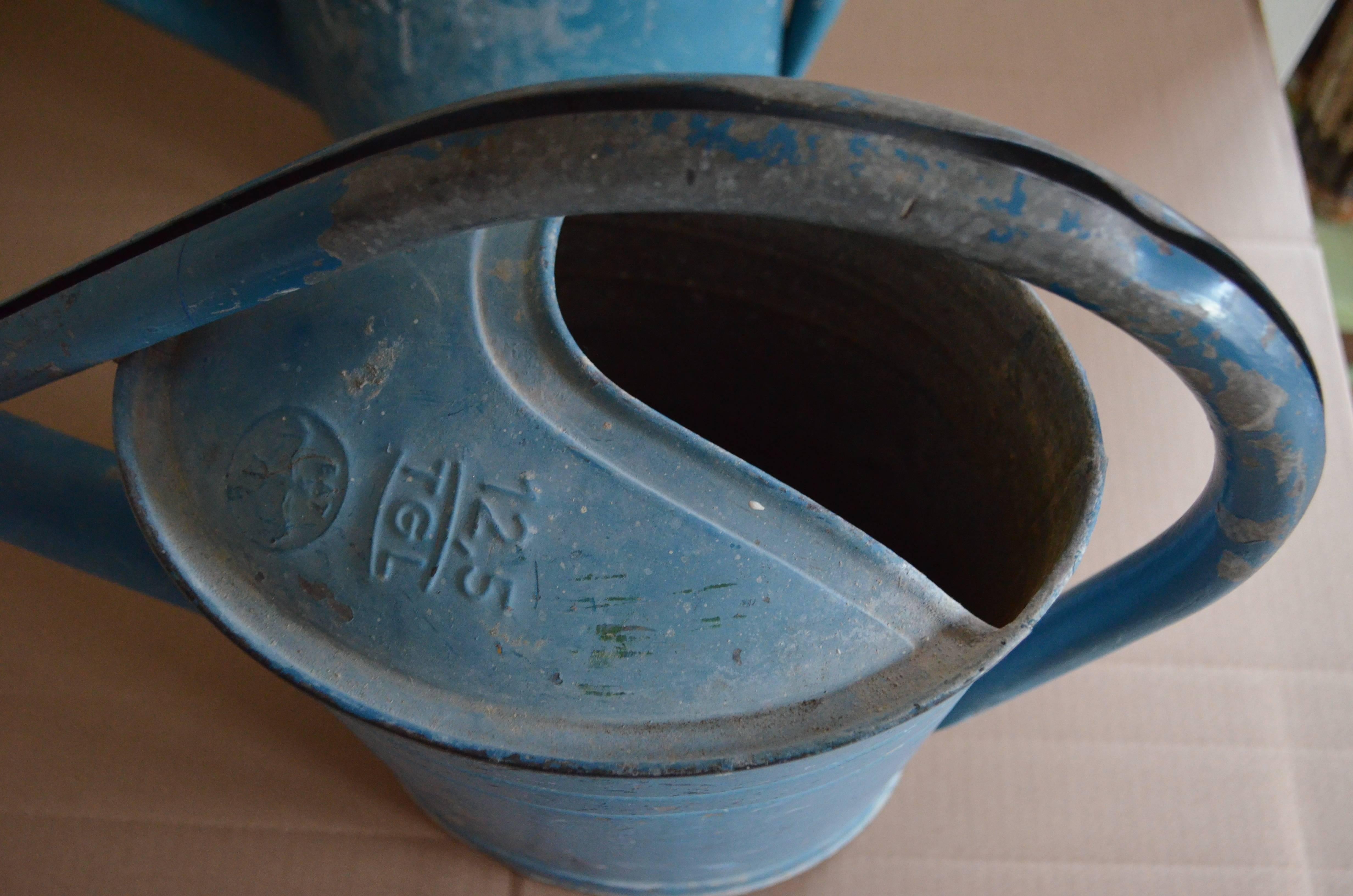 Garden Watering Cans in Blue, Vintage European BAT Brand (pair) In Excellent Condition In Madison, WI