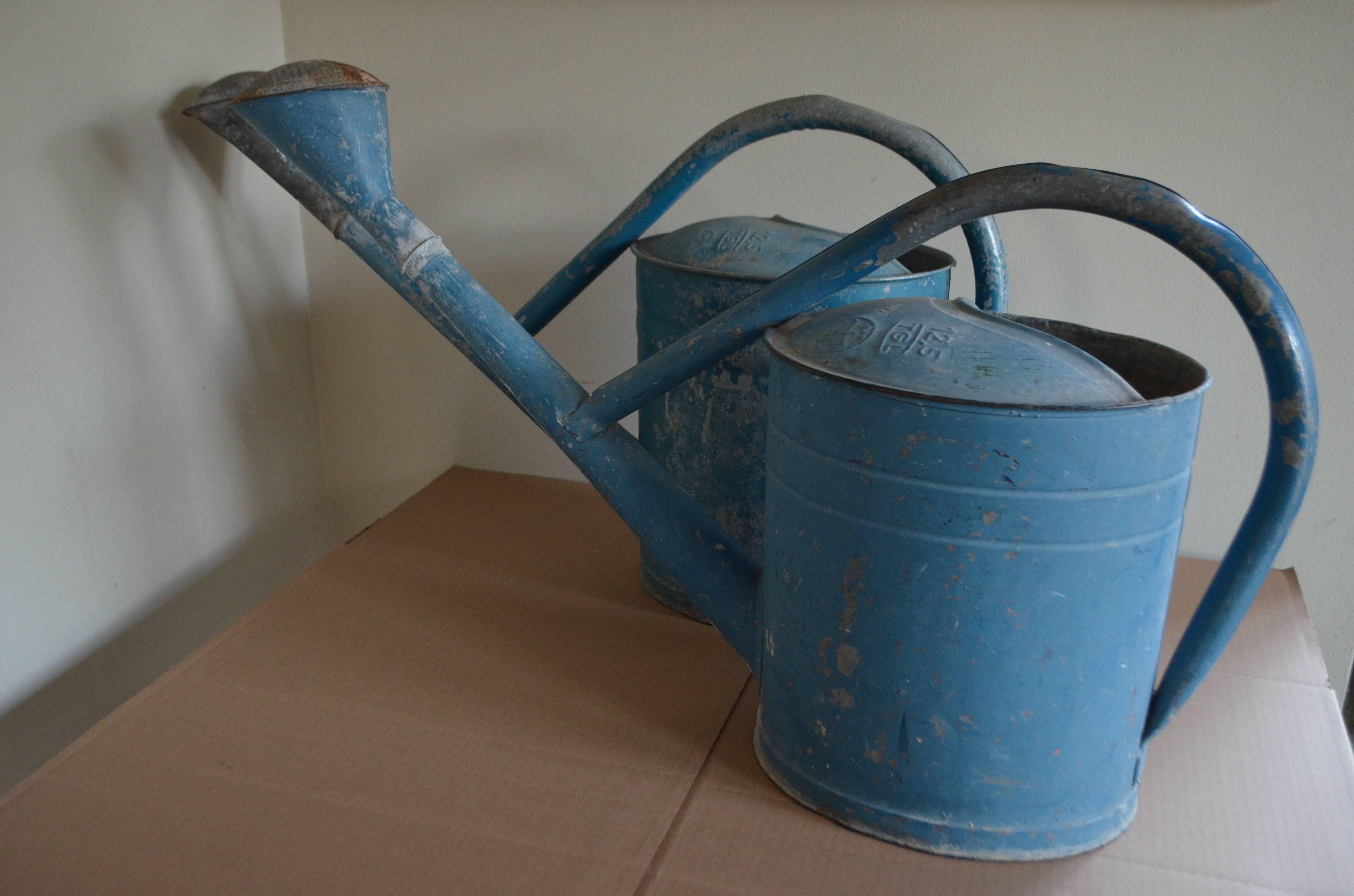 Garden Watering Cans in Blue, Vintage European BAT Brand (pair) 4