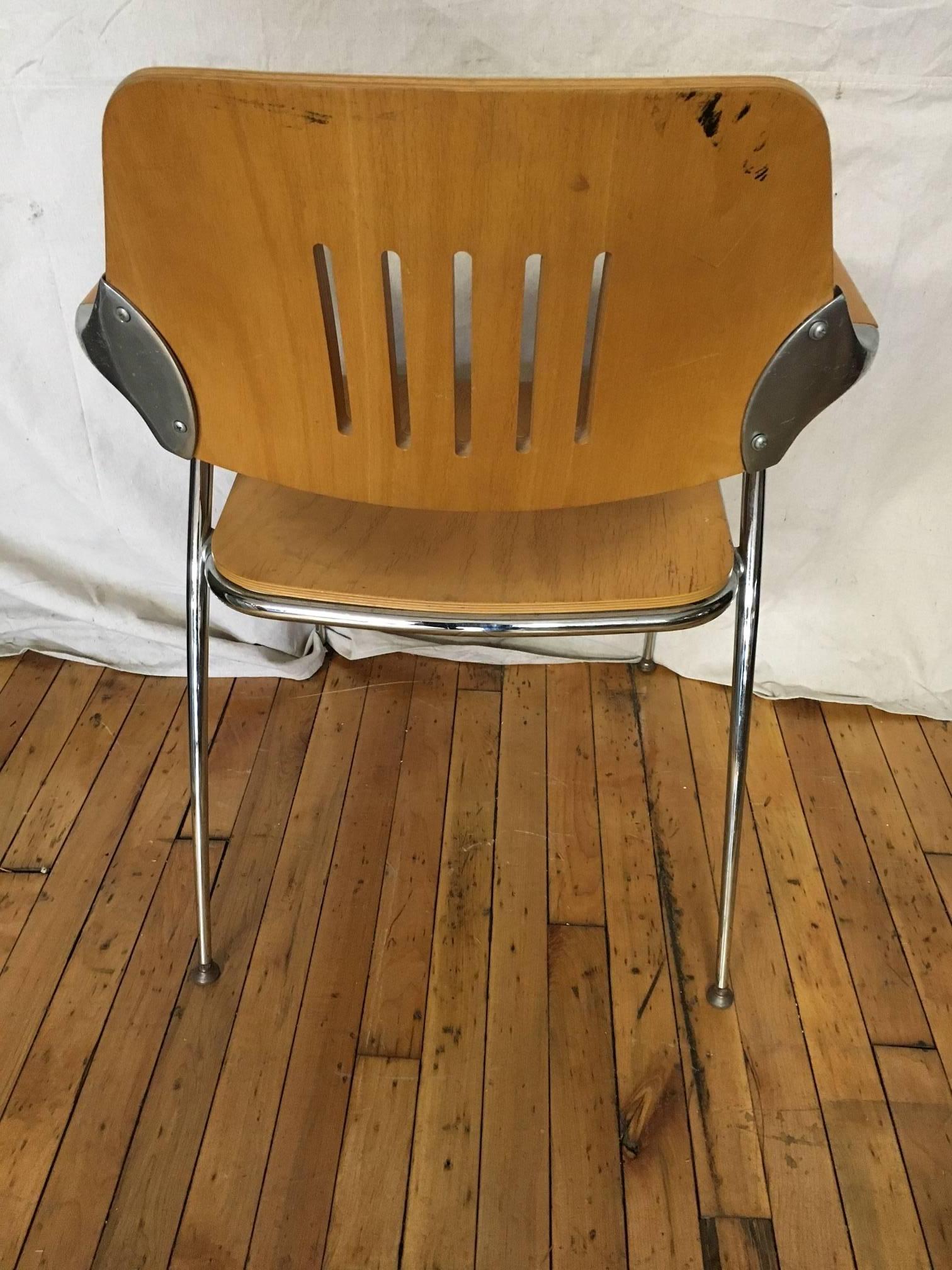 American RESERVED FOR CAIT: Set of 8 Thonet-Style Stacking Chair Varnished Ply on Steel