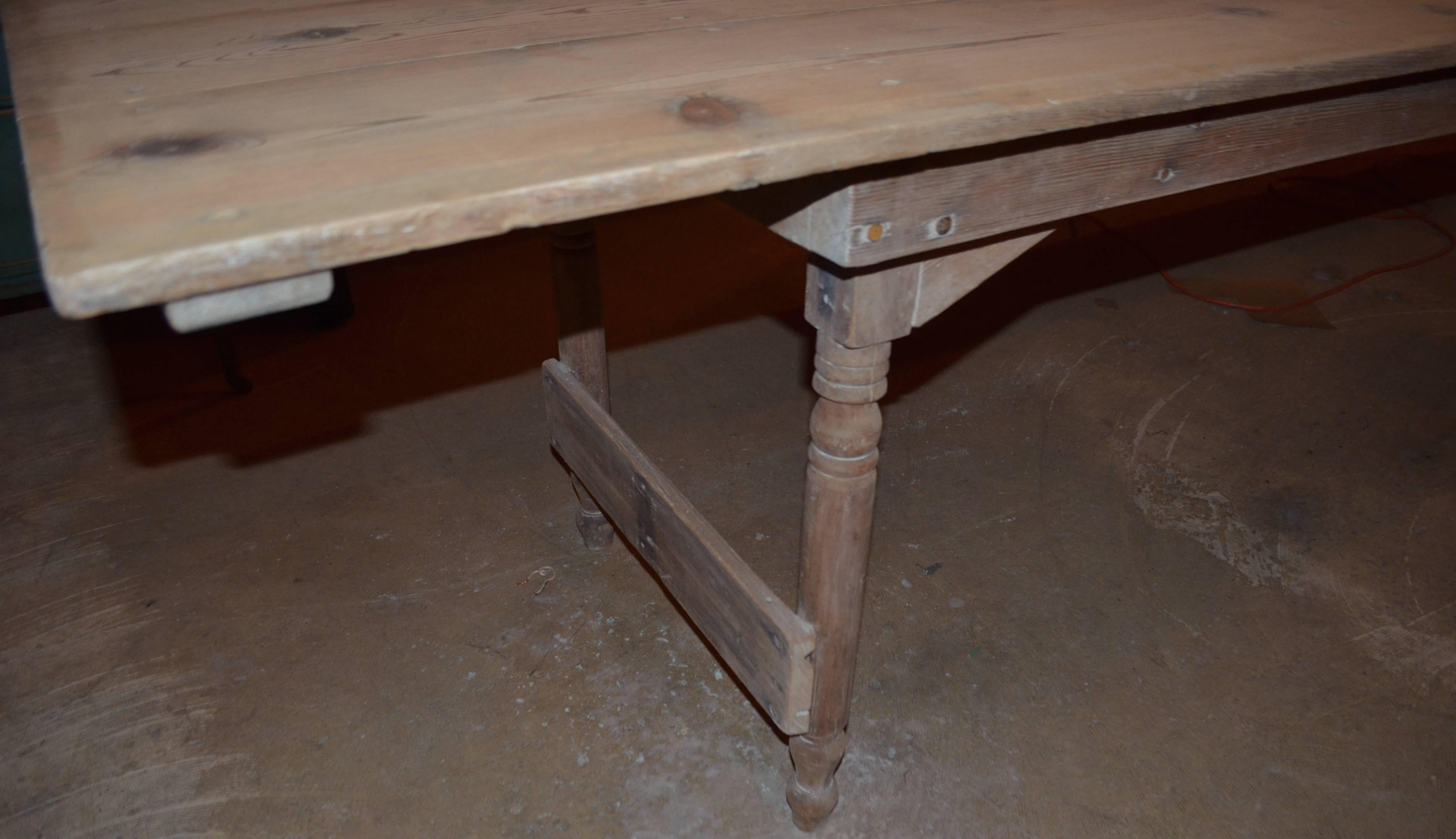 American 100-Year Old Harvest Table, 16 ft long, of Old Growth Pine