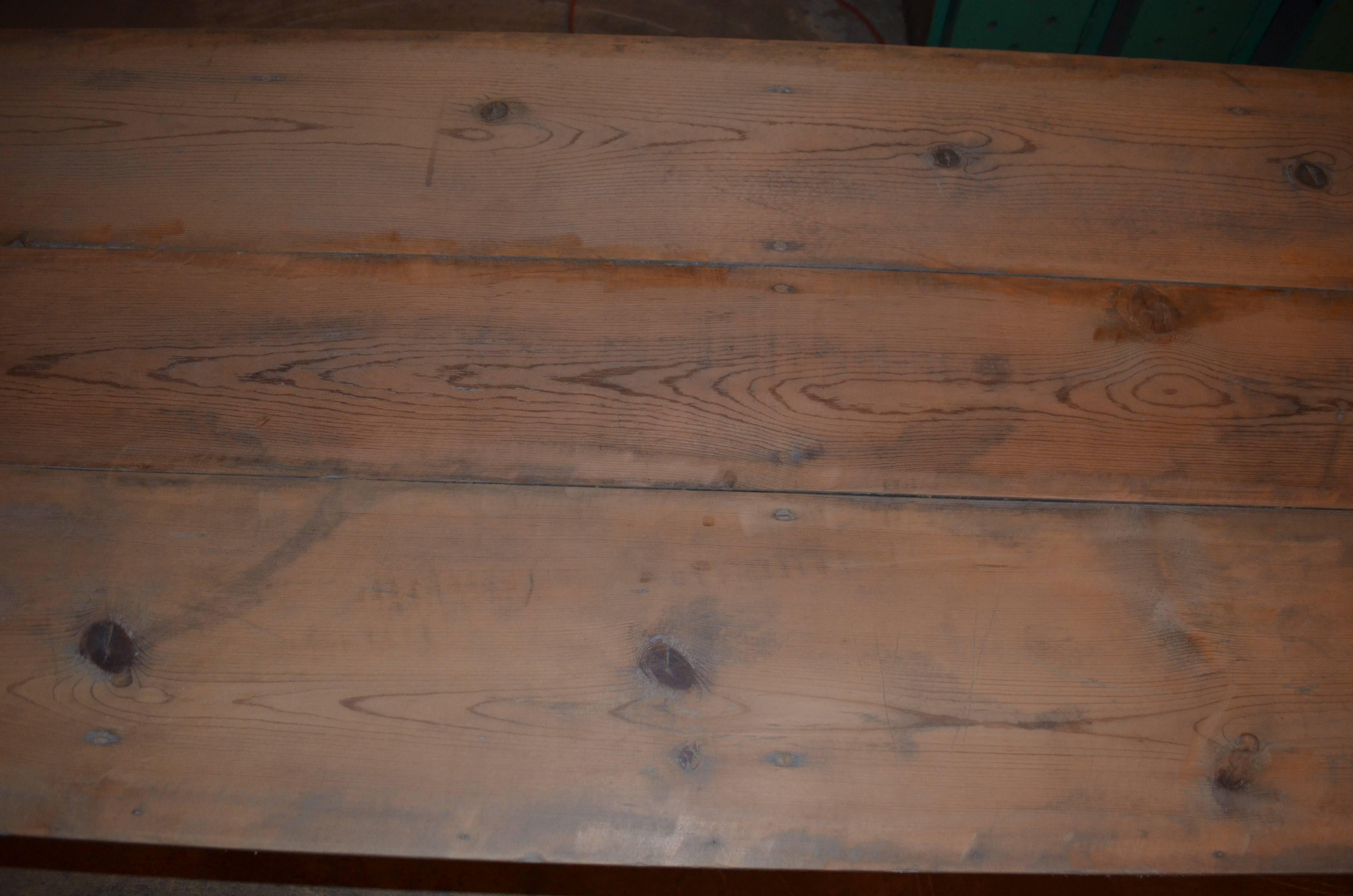 20th Century 100-Year Old Harvest Table, 16 ft long, of Old Growth Pine