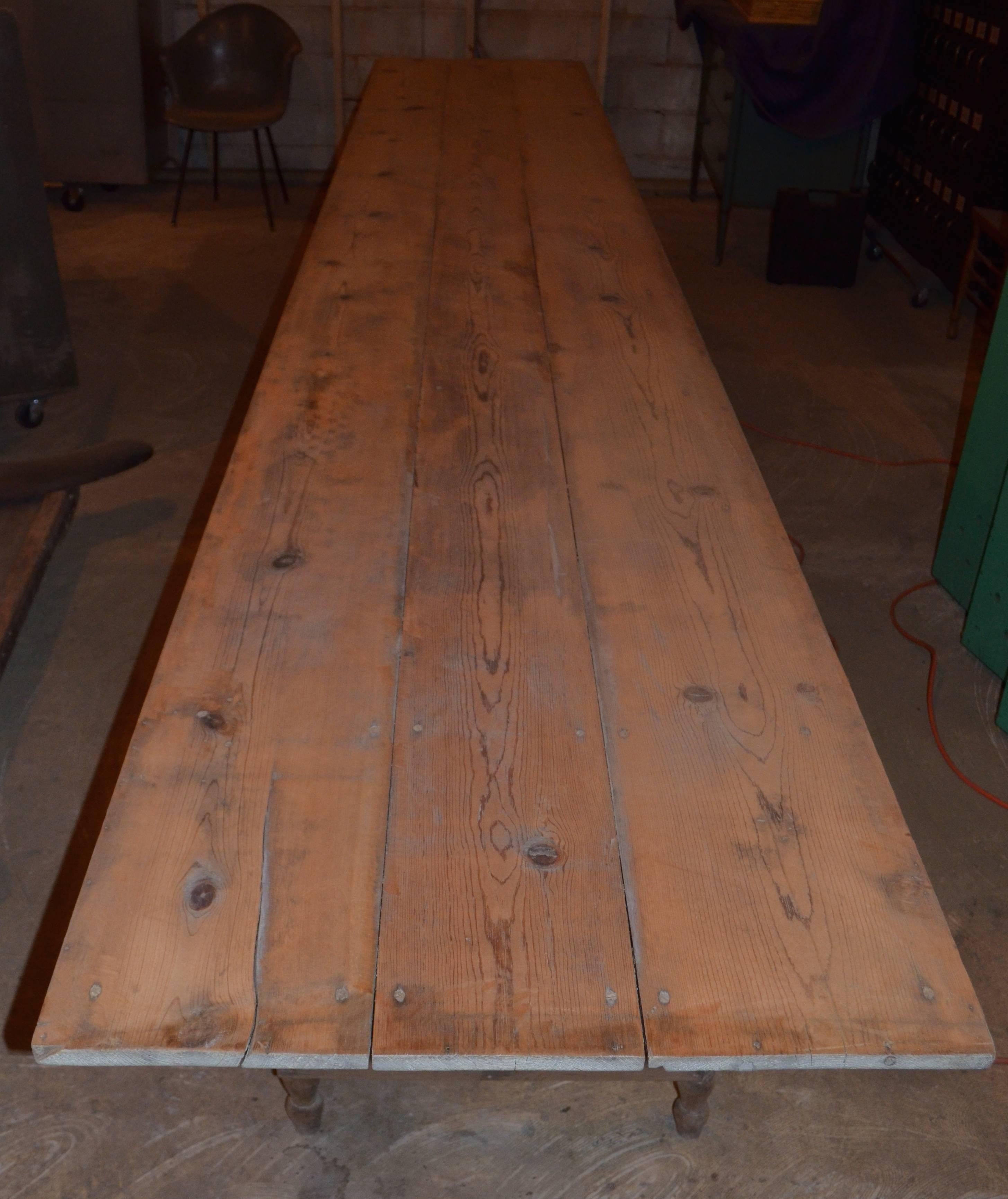 100-Year Old Harvest Table, 16 ft long, of Old Growth Pine 1