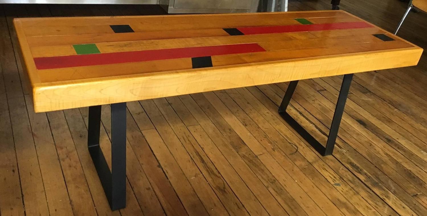 Bench from Gymnasium Gym Flooring with Steel Bracket Legs For Sale at