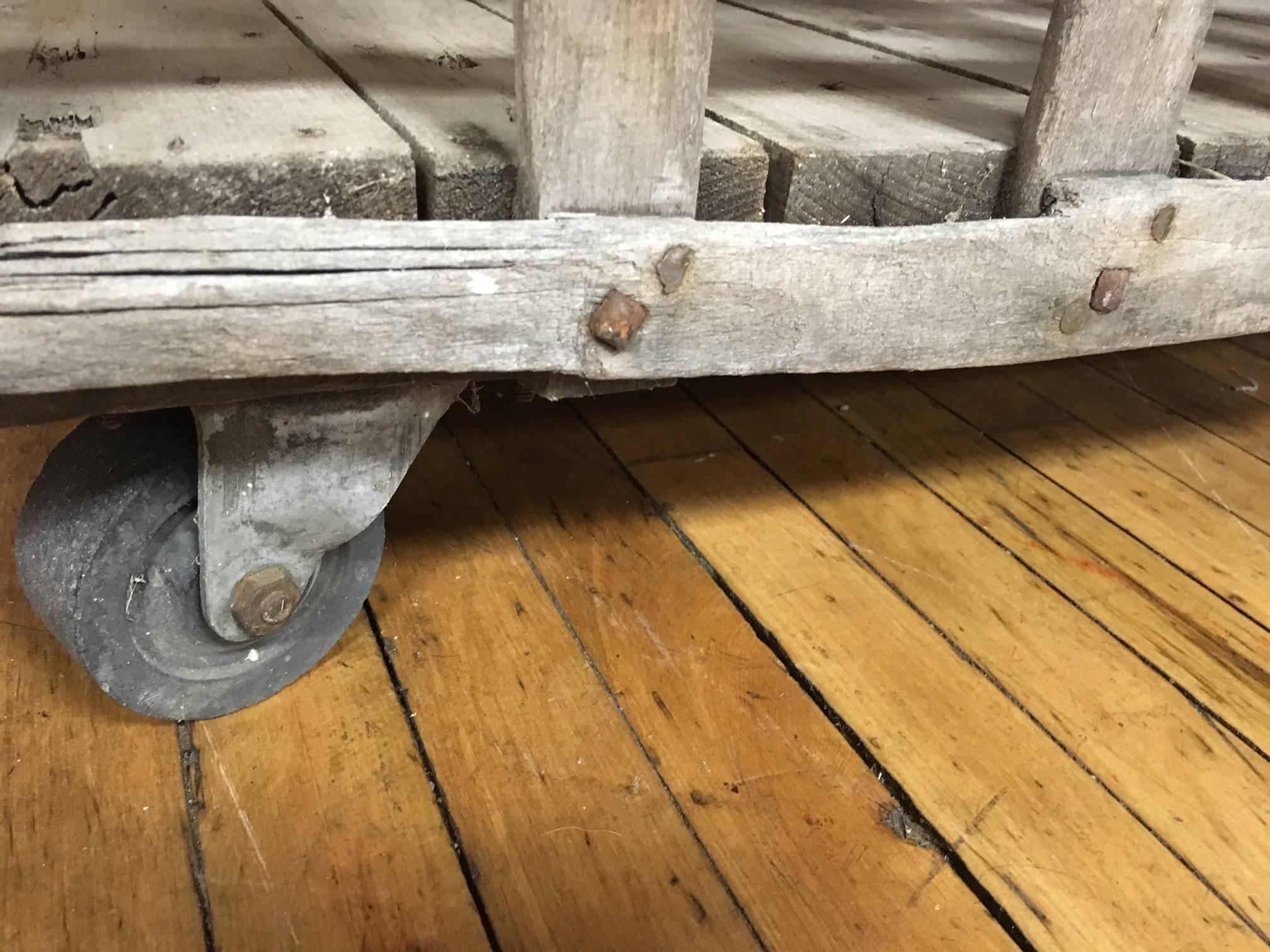 Steel Industrial Wooden, Wheeled Cart from the Factory Floor