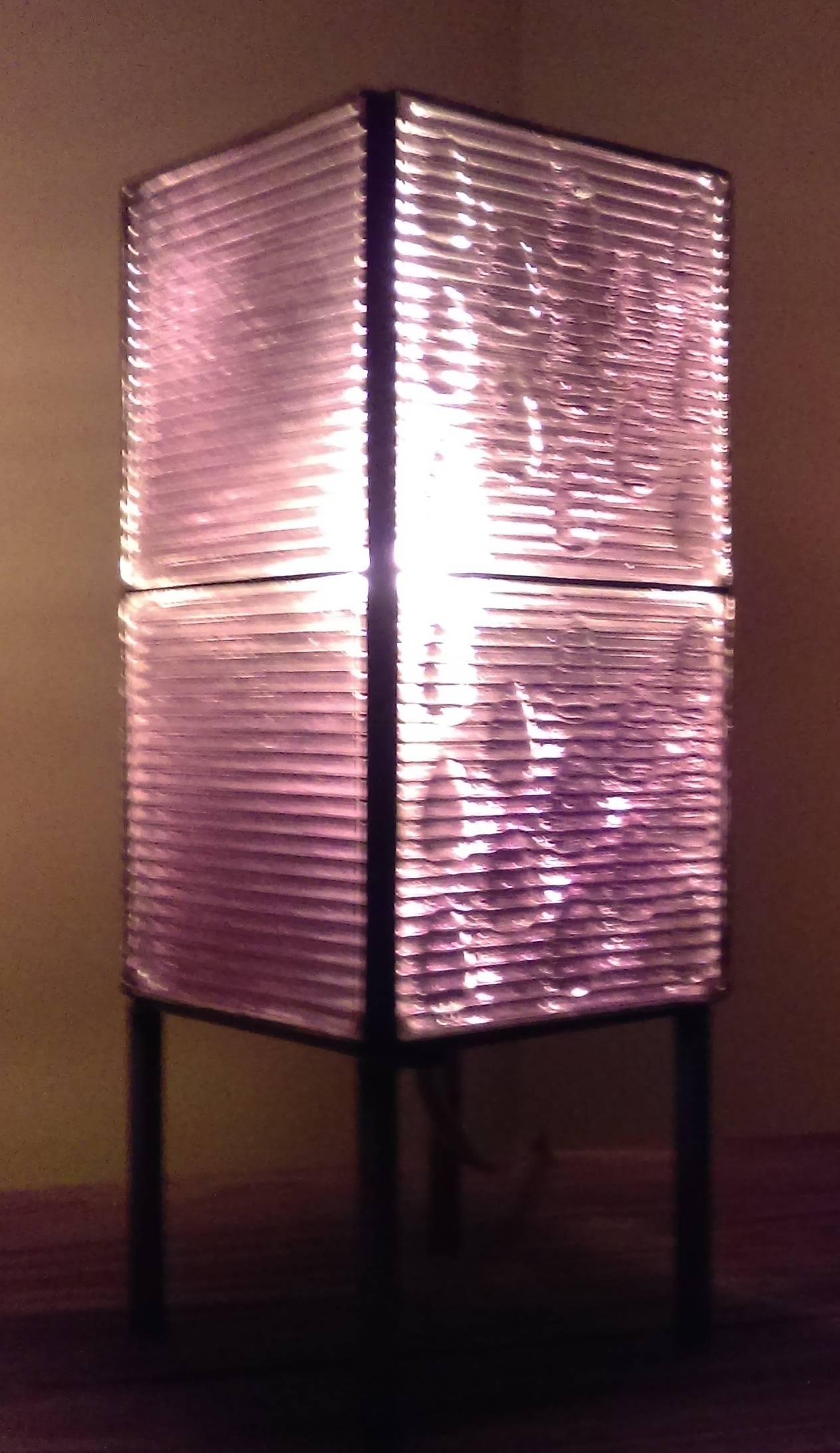 American Table Lamp Made from Glass Luxfer Tiles on Steel Stand