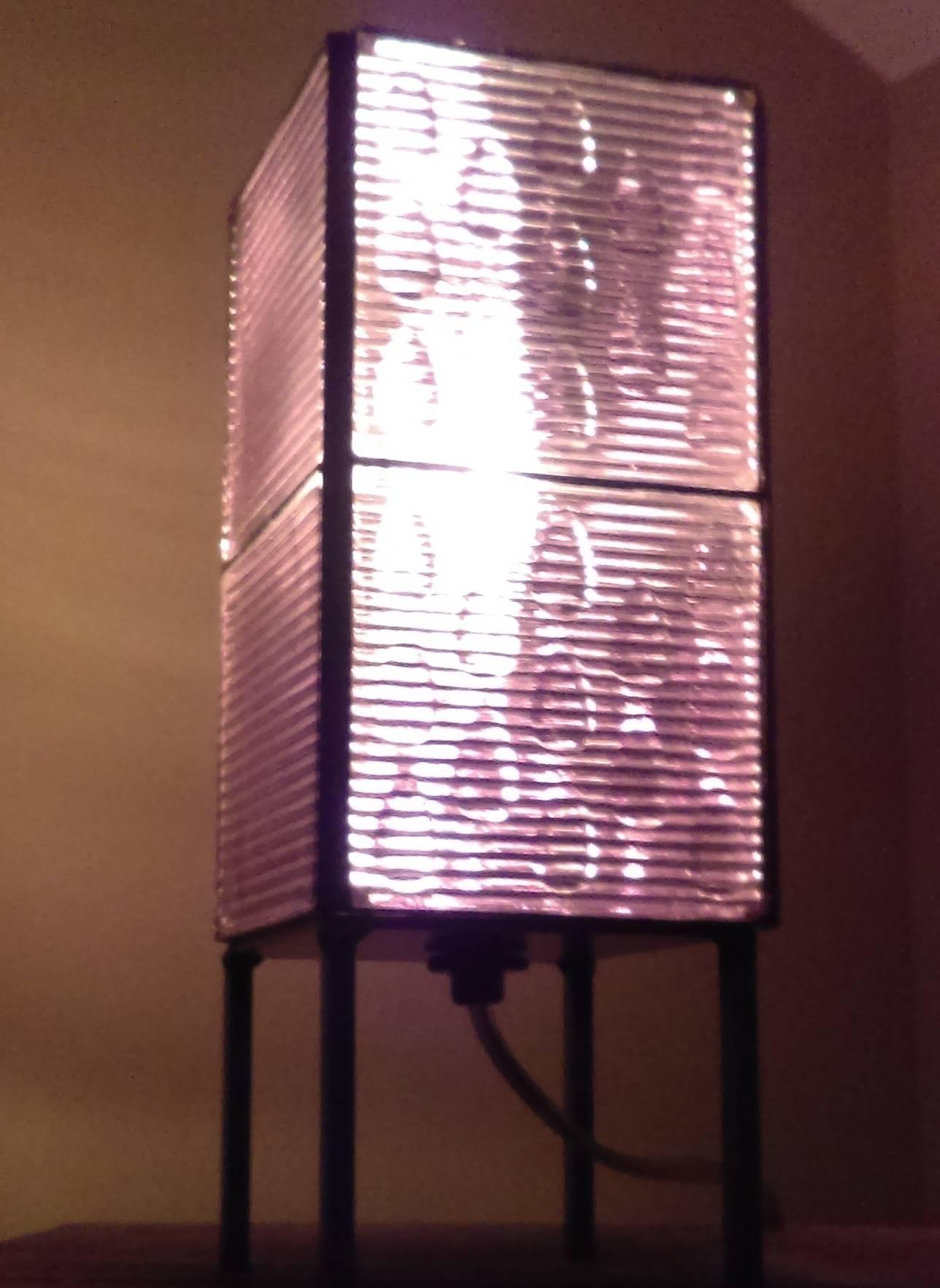 Table Lamp Made from Glass Luxfer Tiles on Steel Stand In Excellent Condition In Madison, WI