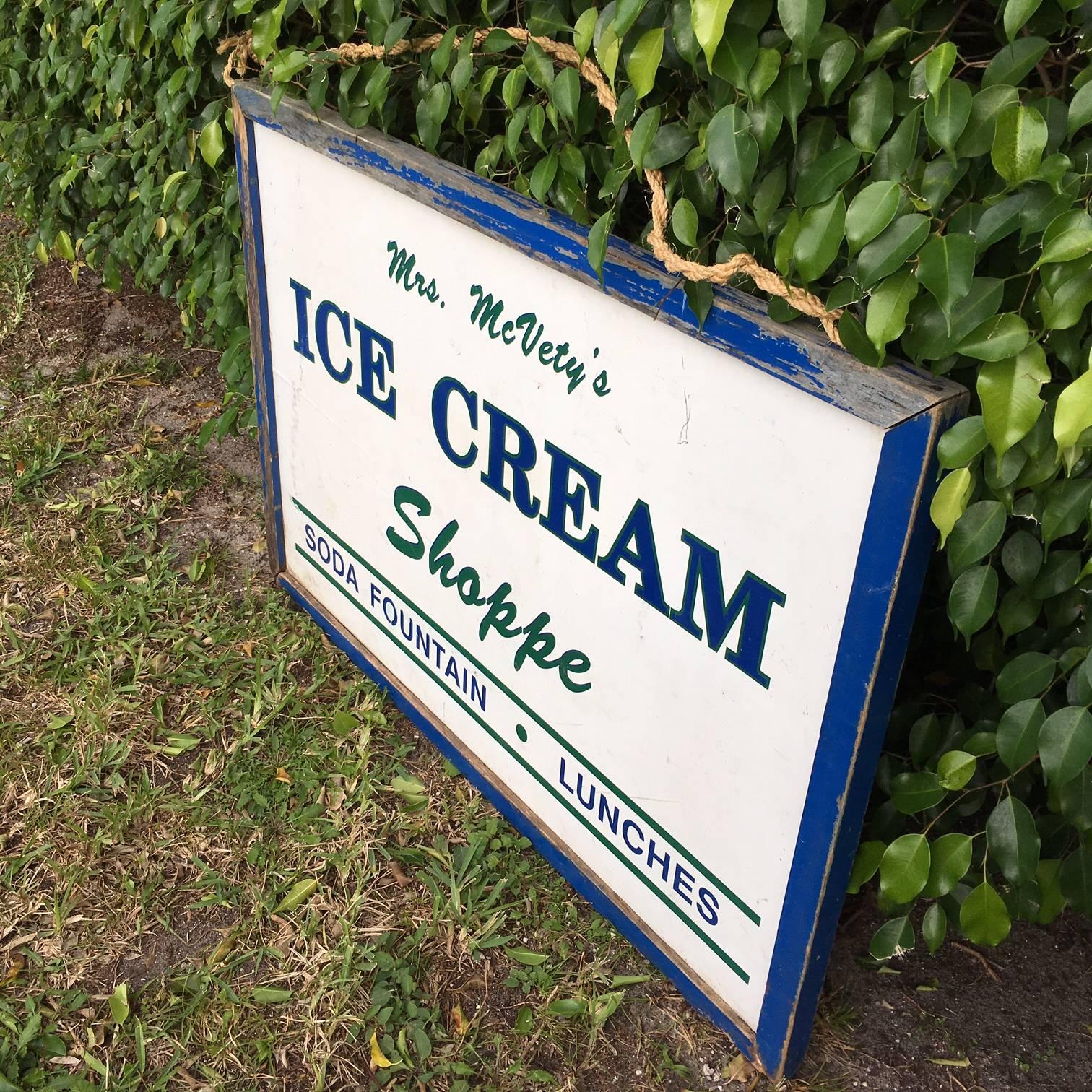 American Hand-painted Ice Cream Shoppe Sign from Maine, Double-sided