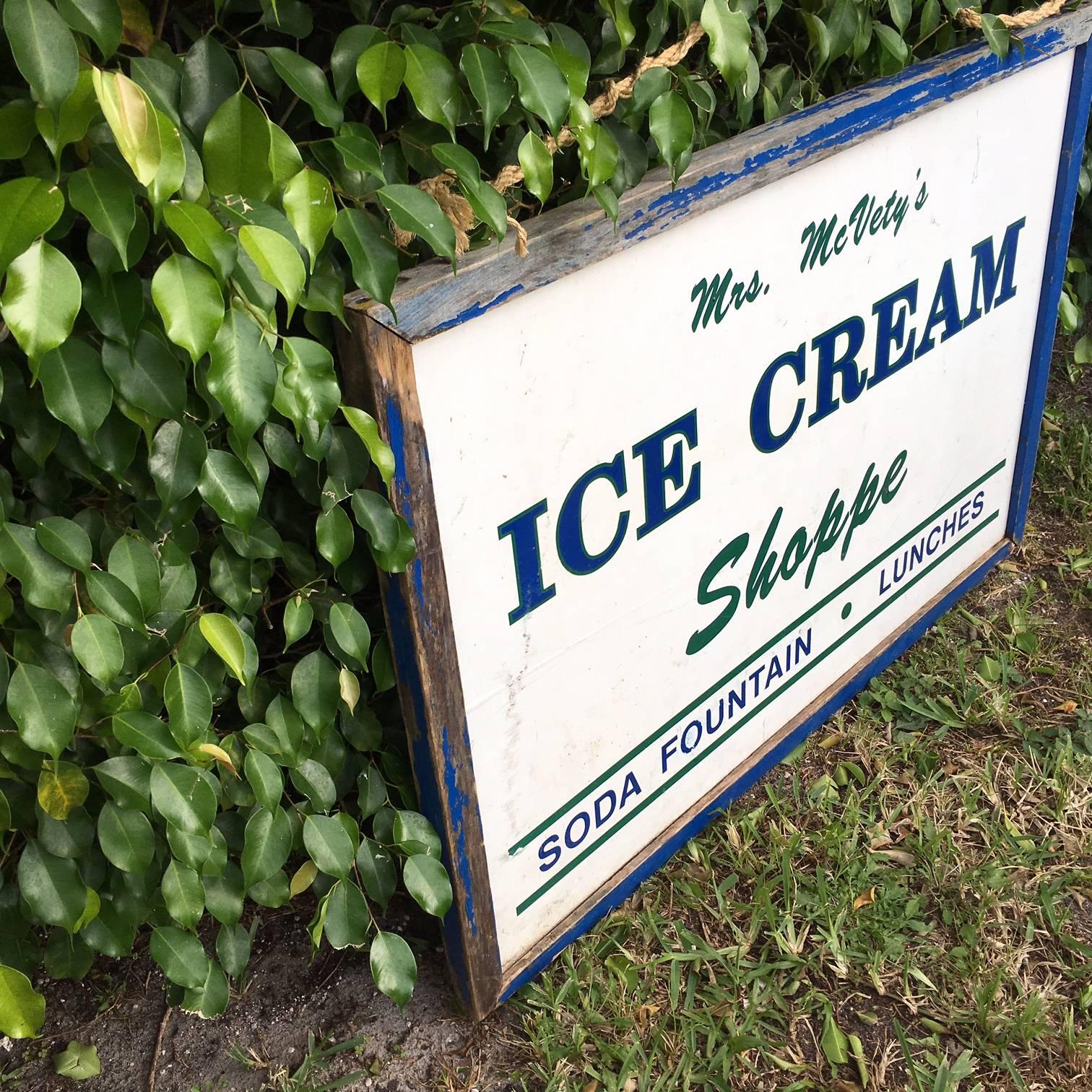 Hand-painted Ice Cream Shoppe Sign from Maine, Double-sided In Good Condition In Madison, WI