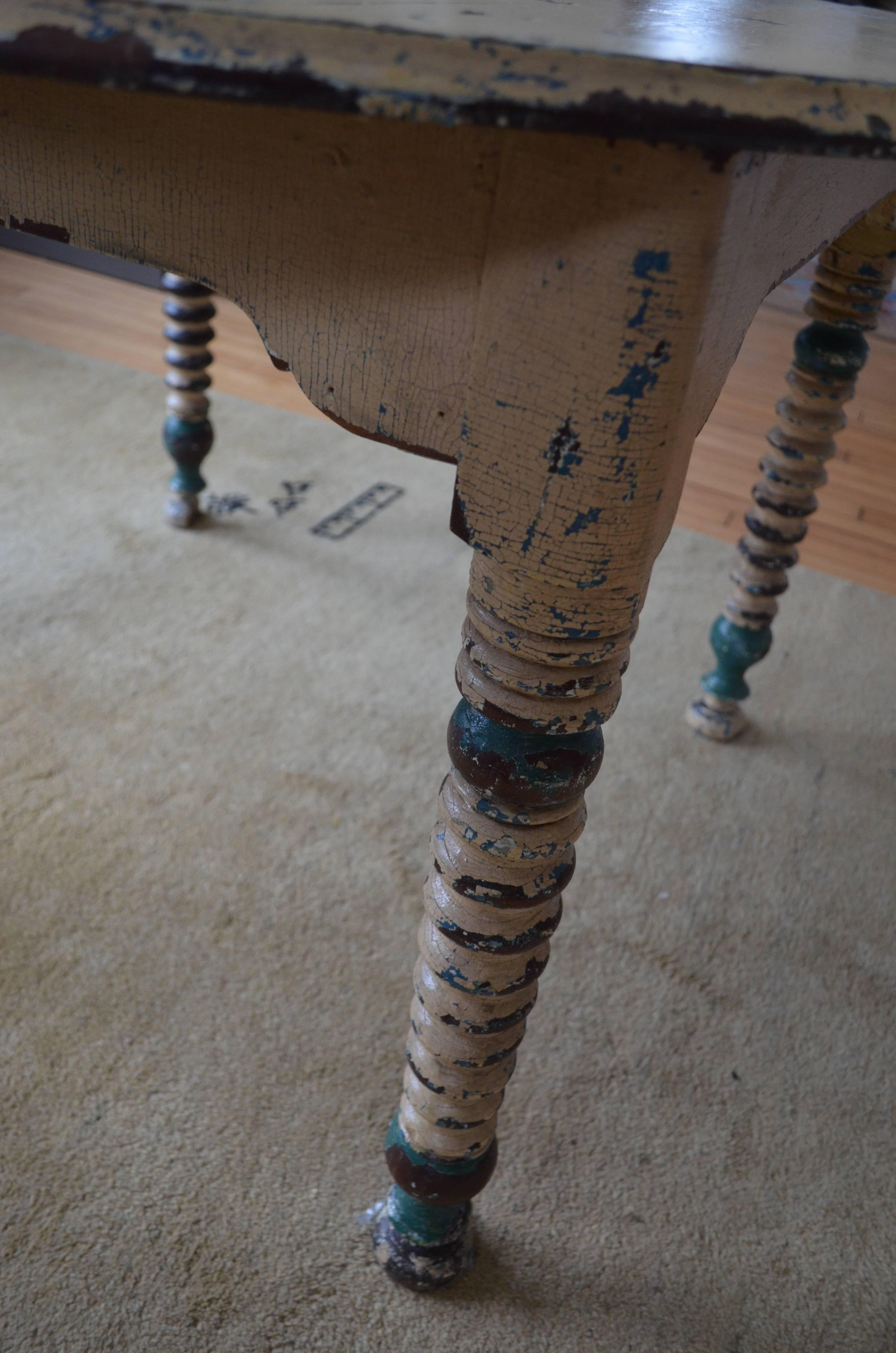 20th Century Round Farm Table Primitive Antique with Original Paint