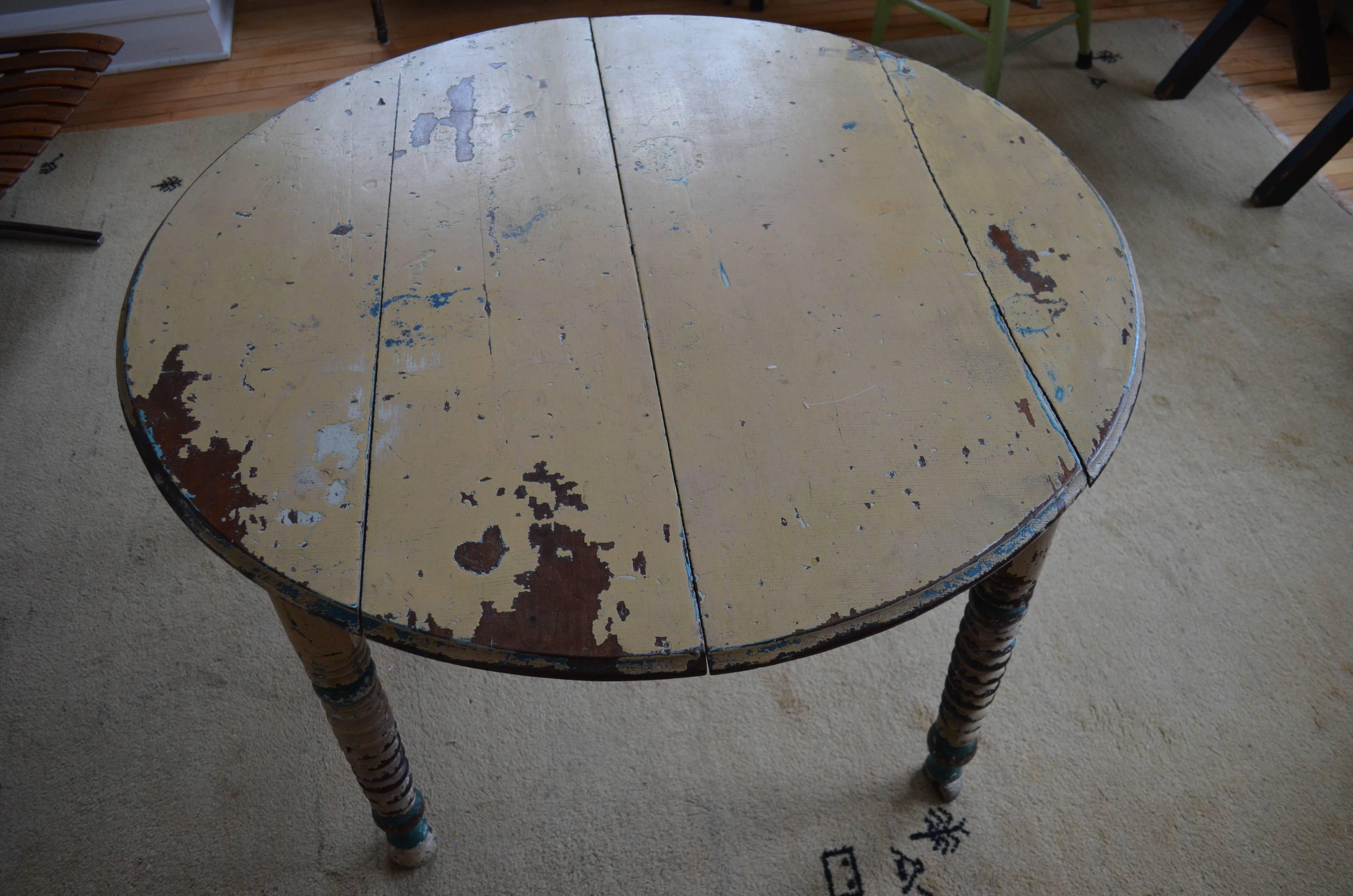 American Round Farm Table Primitive Antique with Original Paint