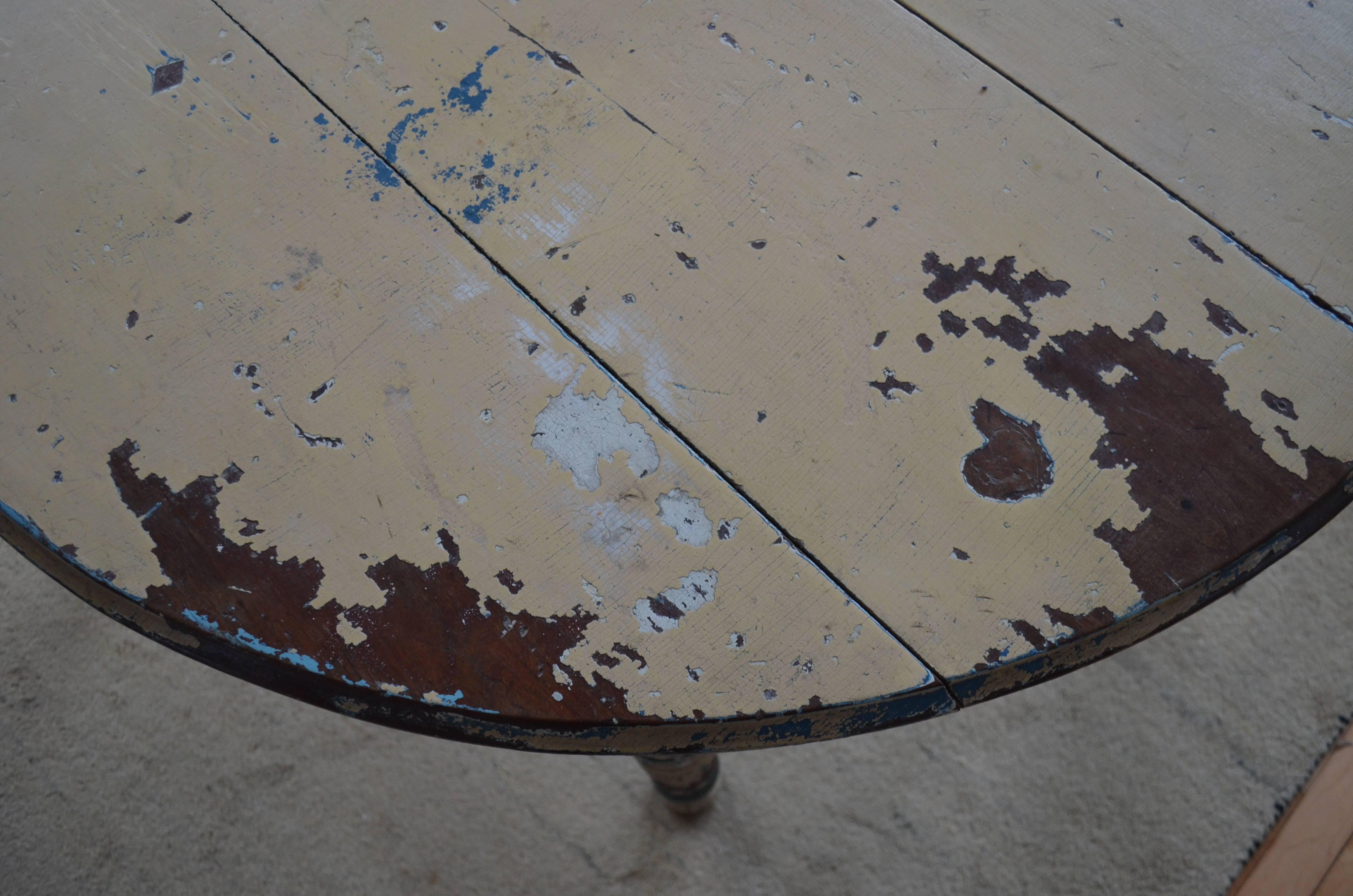 Wood Round Farm Table Primitive Antique with Original Paint