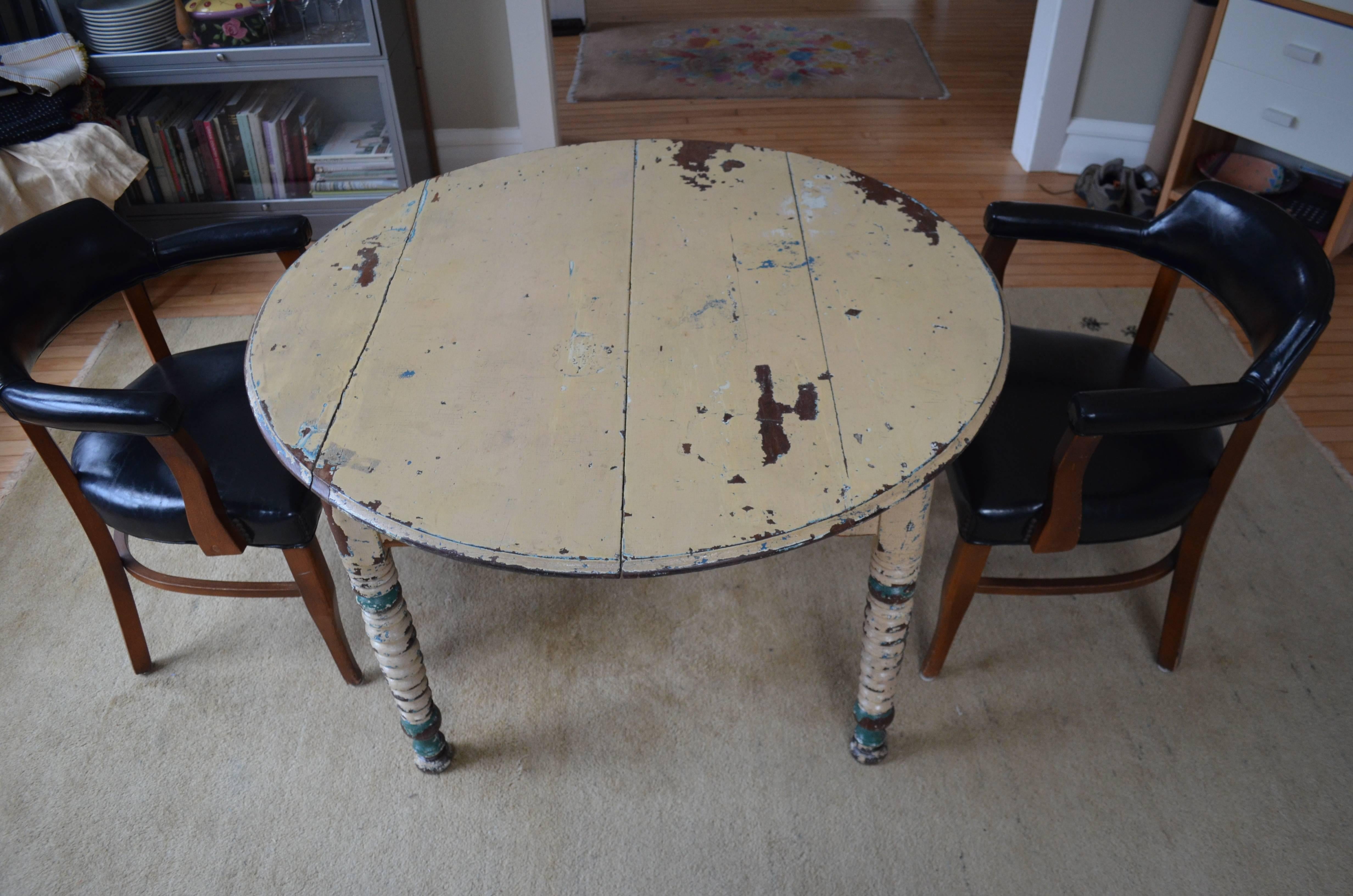 Round Farm Table Primitive Antique with Original Paint 3