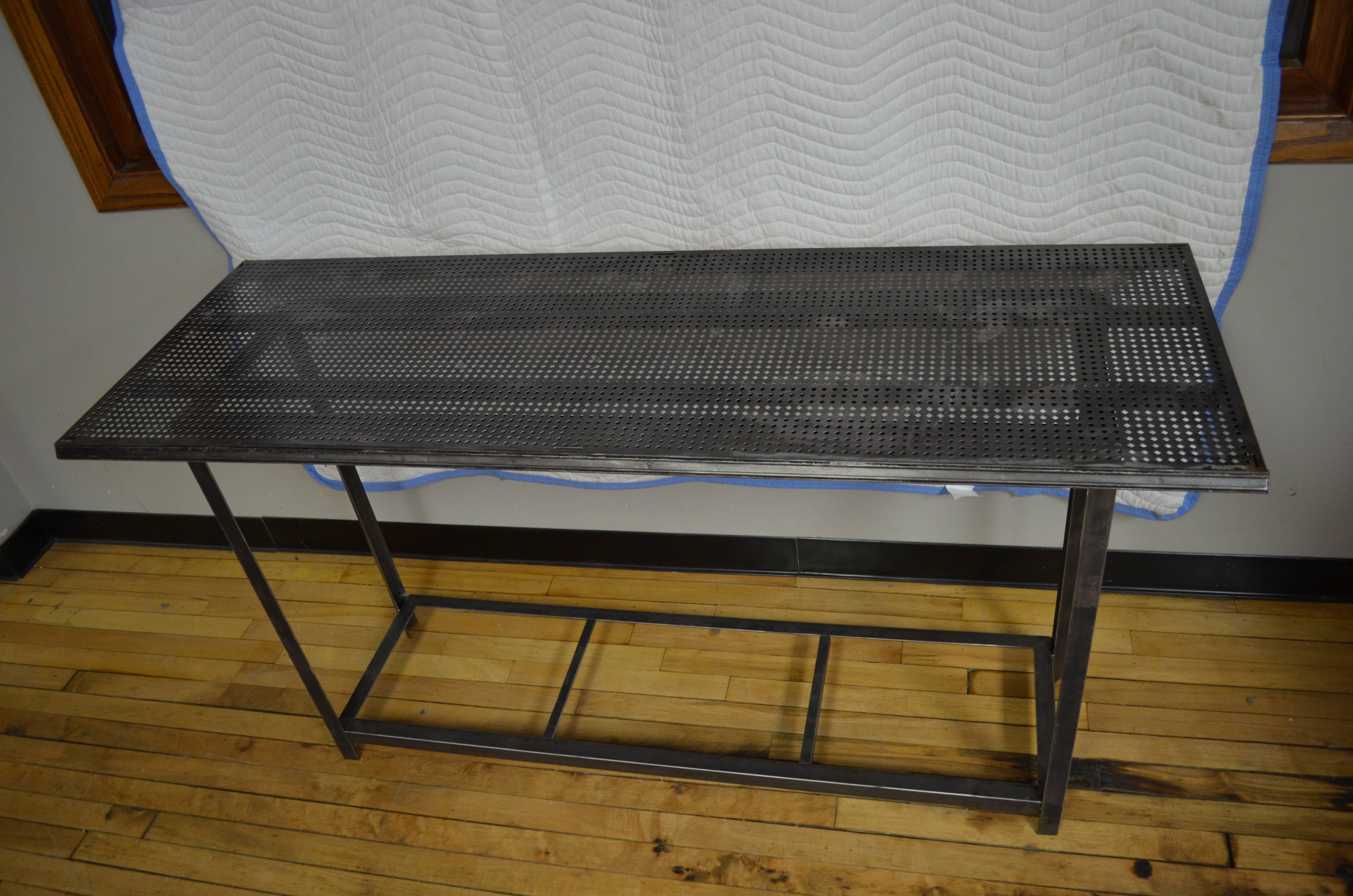 Industrial Work Table with Steel Grate Top   2