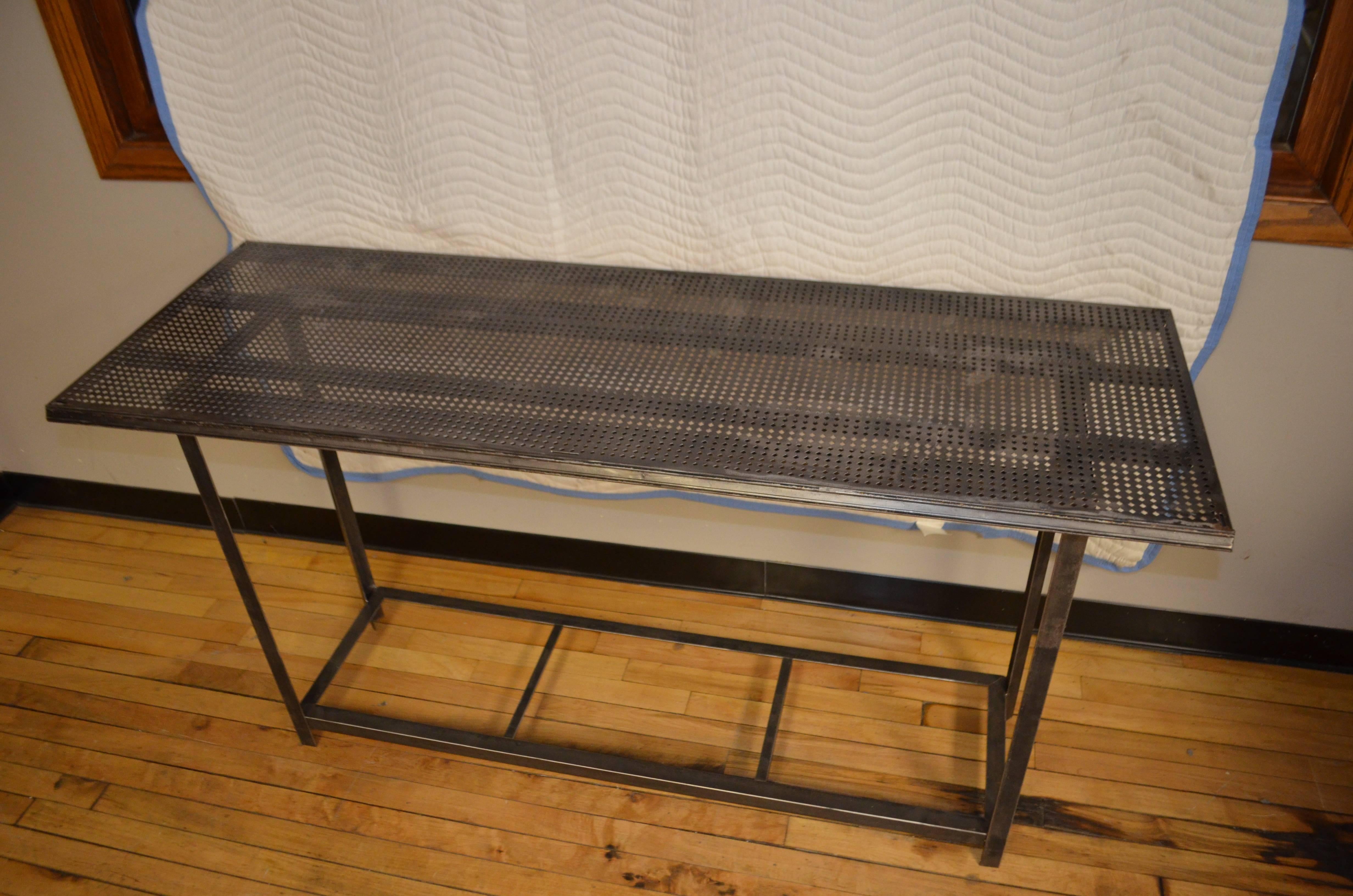 Industrial Work Table with Steel Grate Top   3