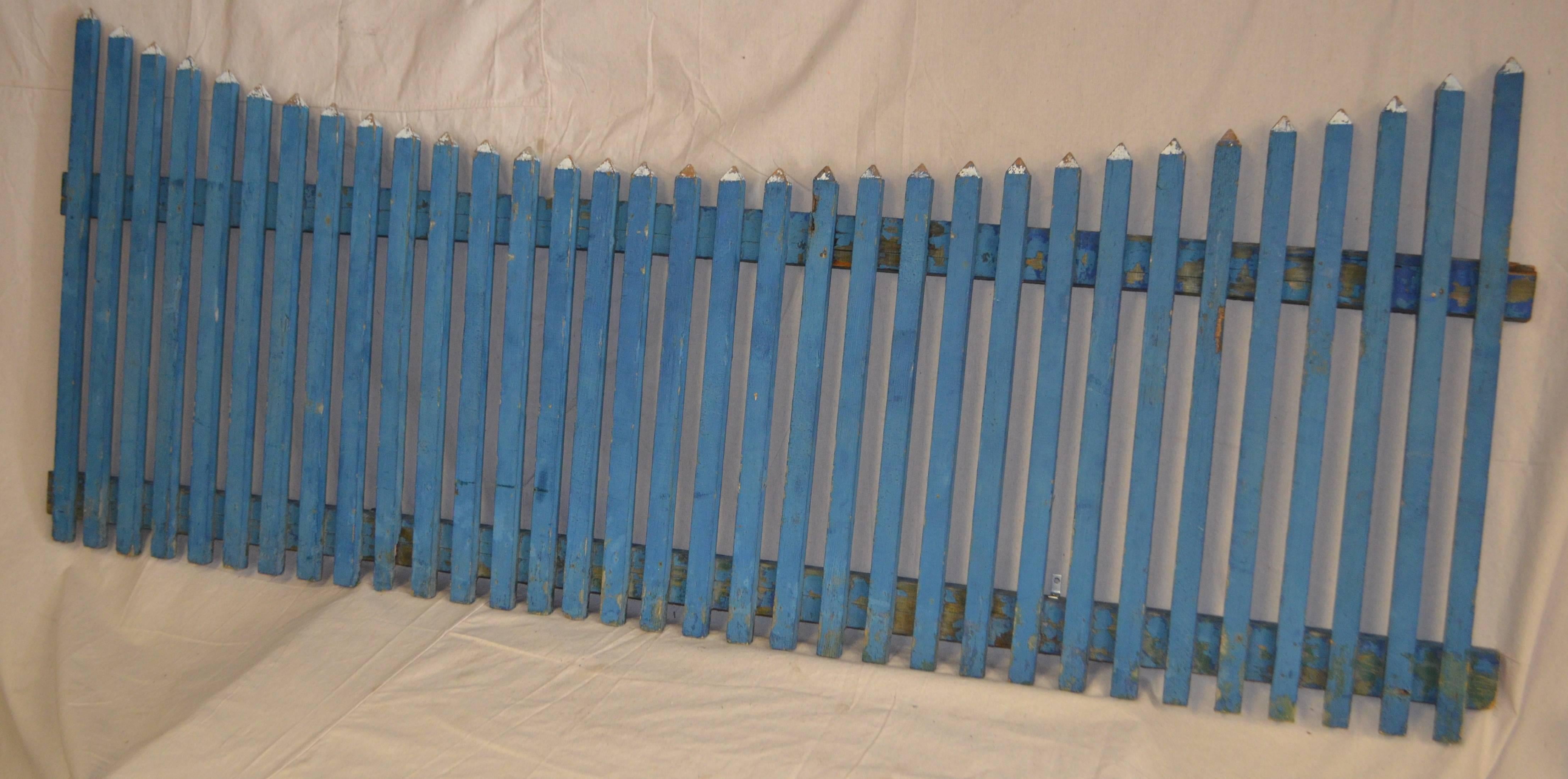Adirondack Garden Picket Fence in Original Blue Paint.