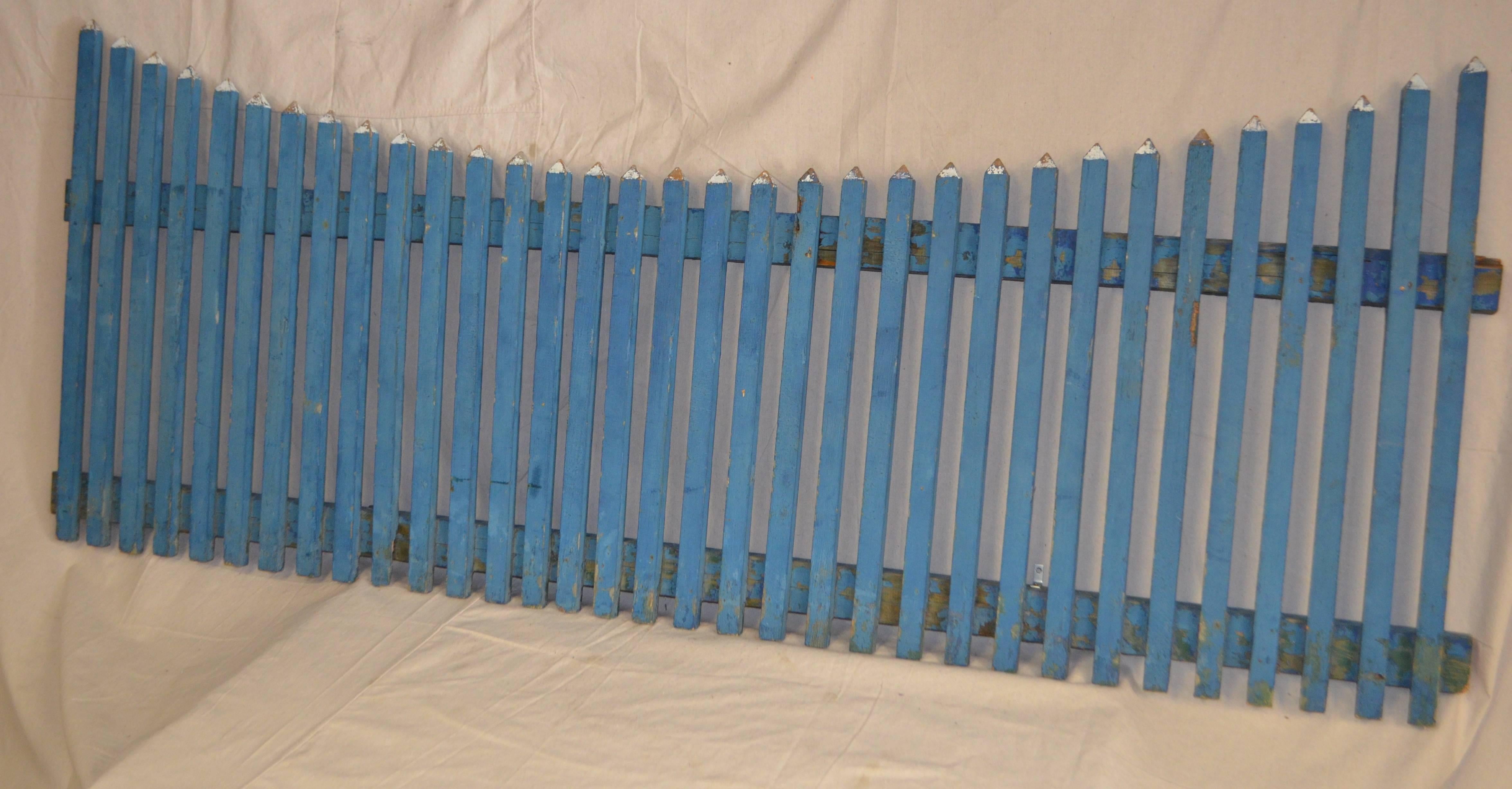 Garden Picket Fence in Original Blue Paint. In Good Condition In Madison, WI