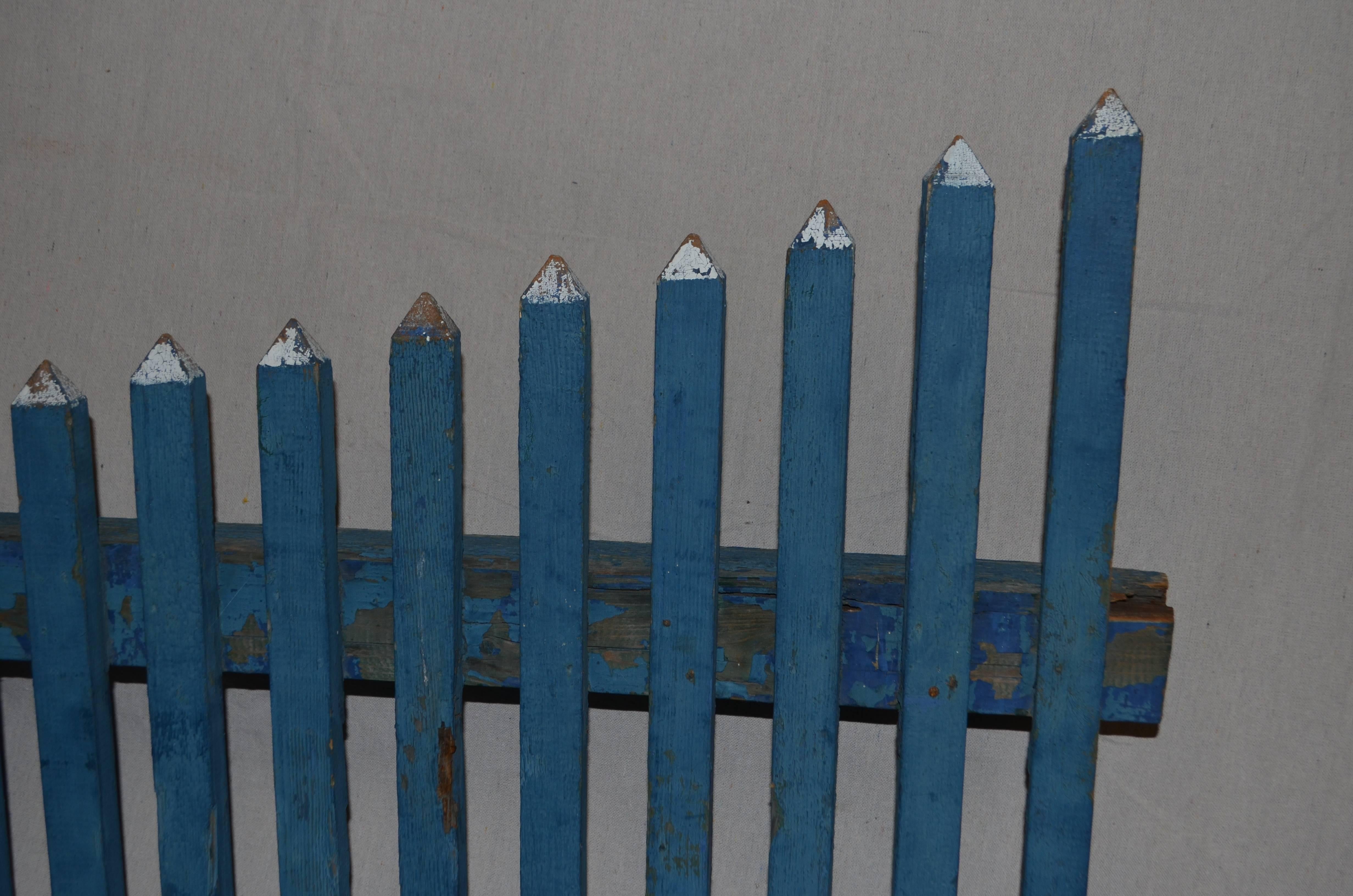20th Century Garden Picket Fence in Original Blue Paint.