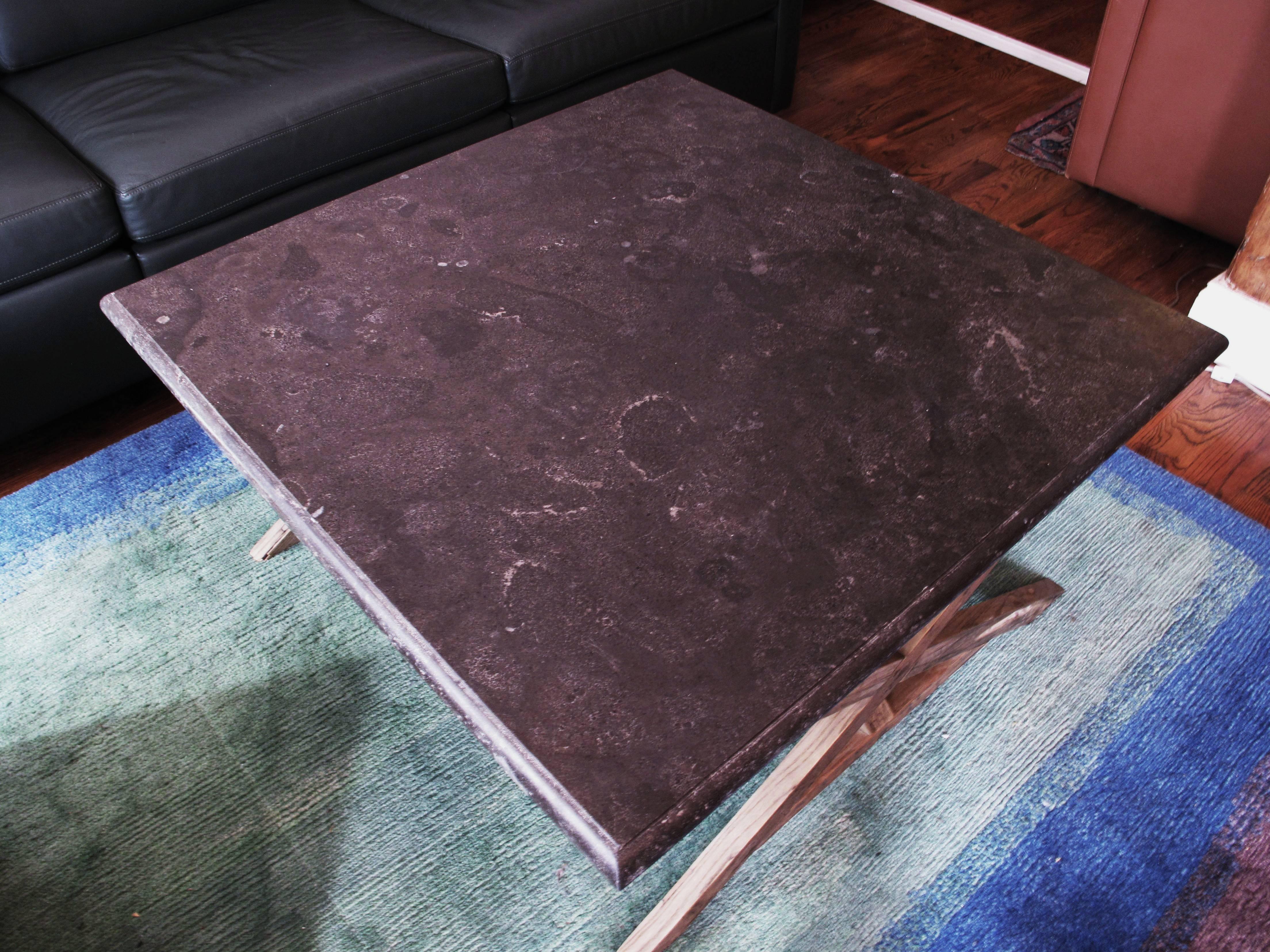 North American Reclaimed Wood Coffee Table with Bluestone Slab