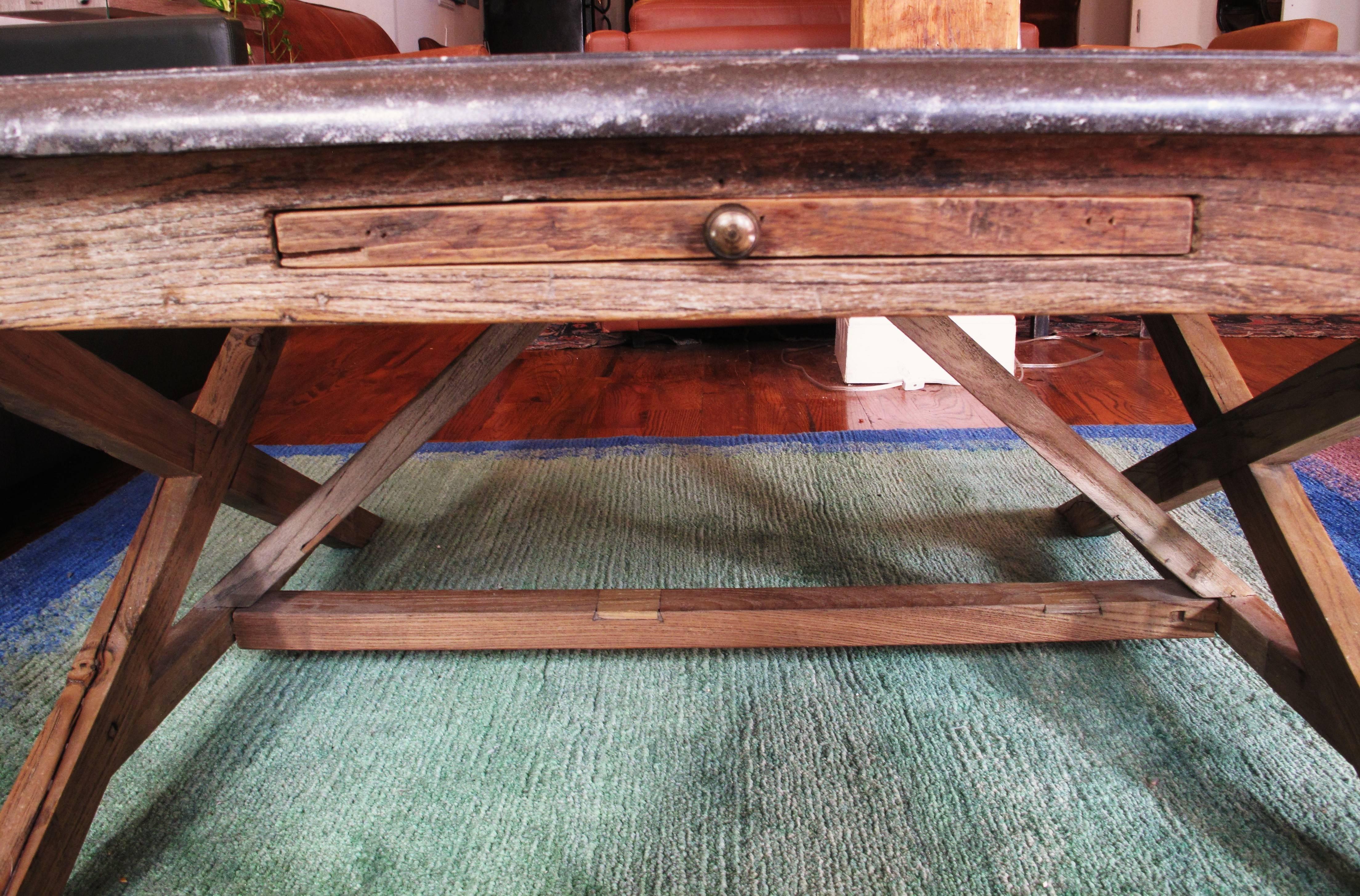 Reclaimed Wood Coffee Table with Bluestone Slab 1