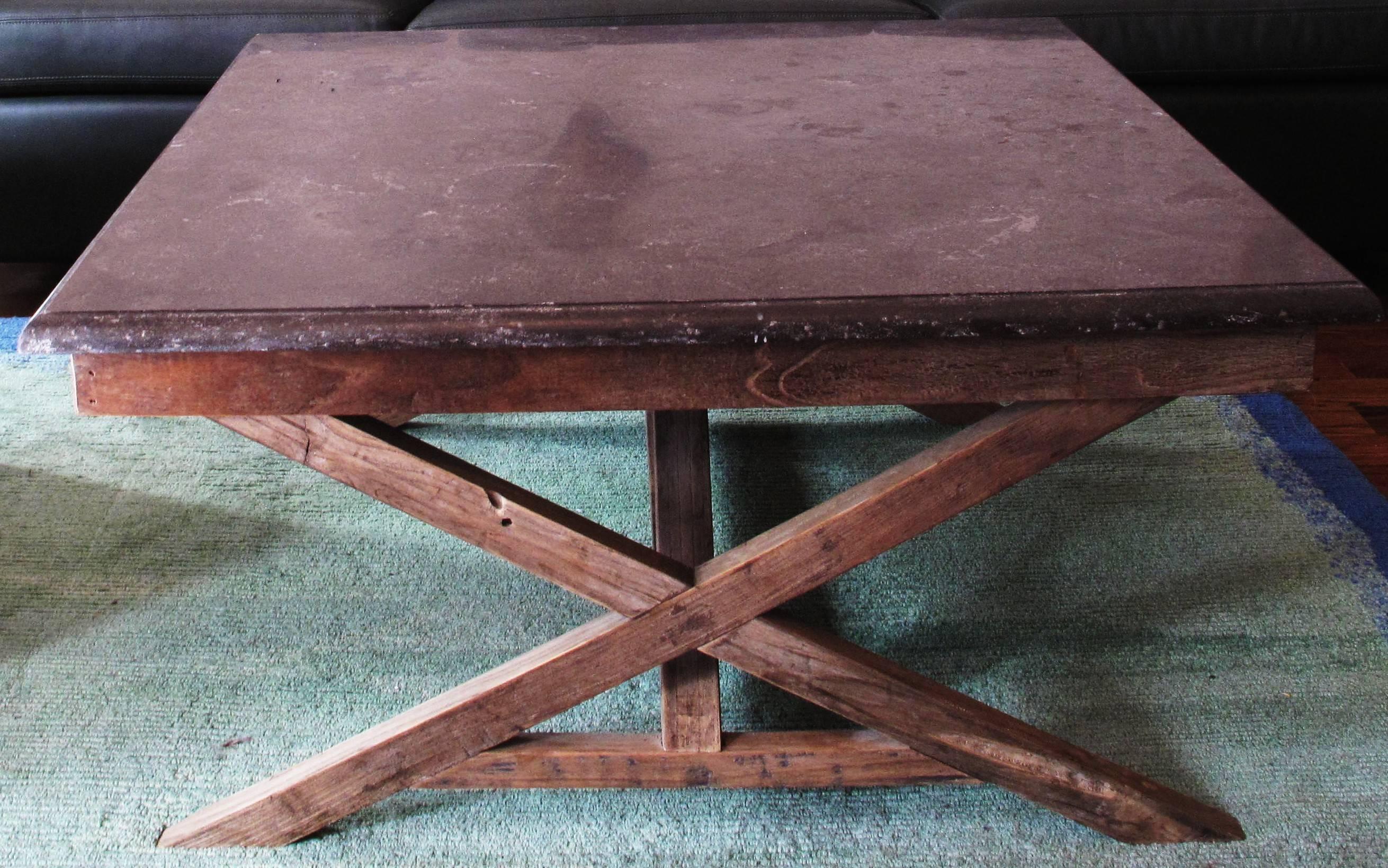 Reclaimed Wood Coffee Table with Bluestone Slab 2