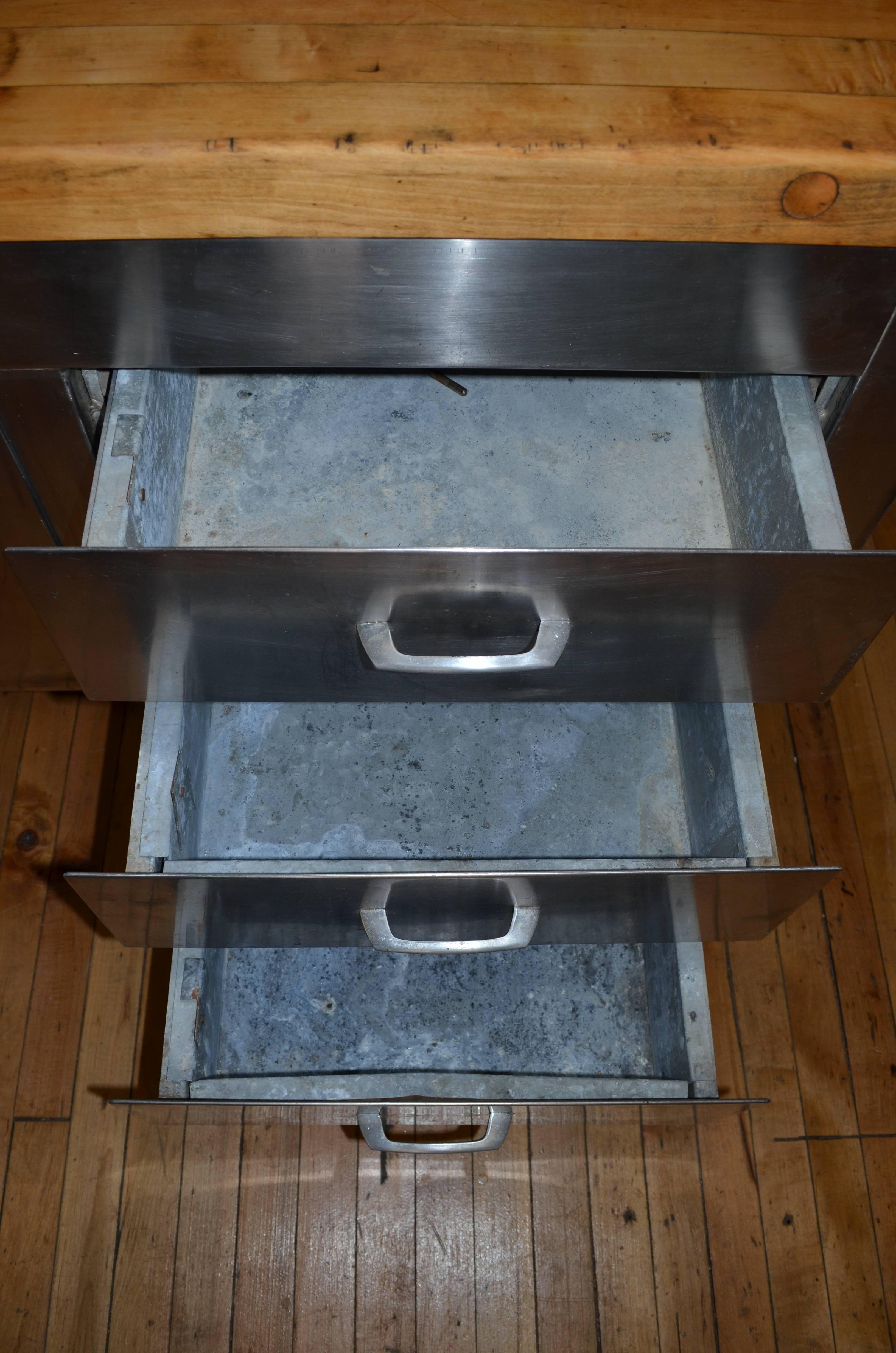 American Kitchen Island with Butcher Block Top and Steel Base, circa 1930s