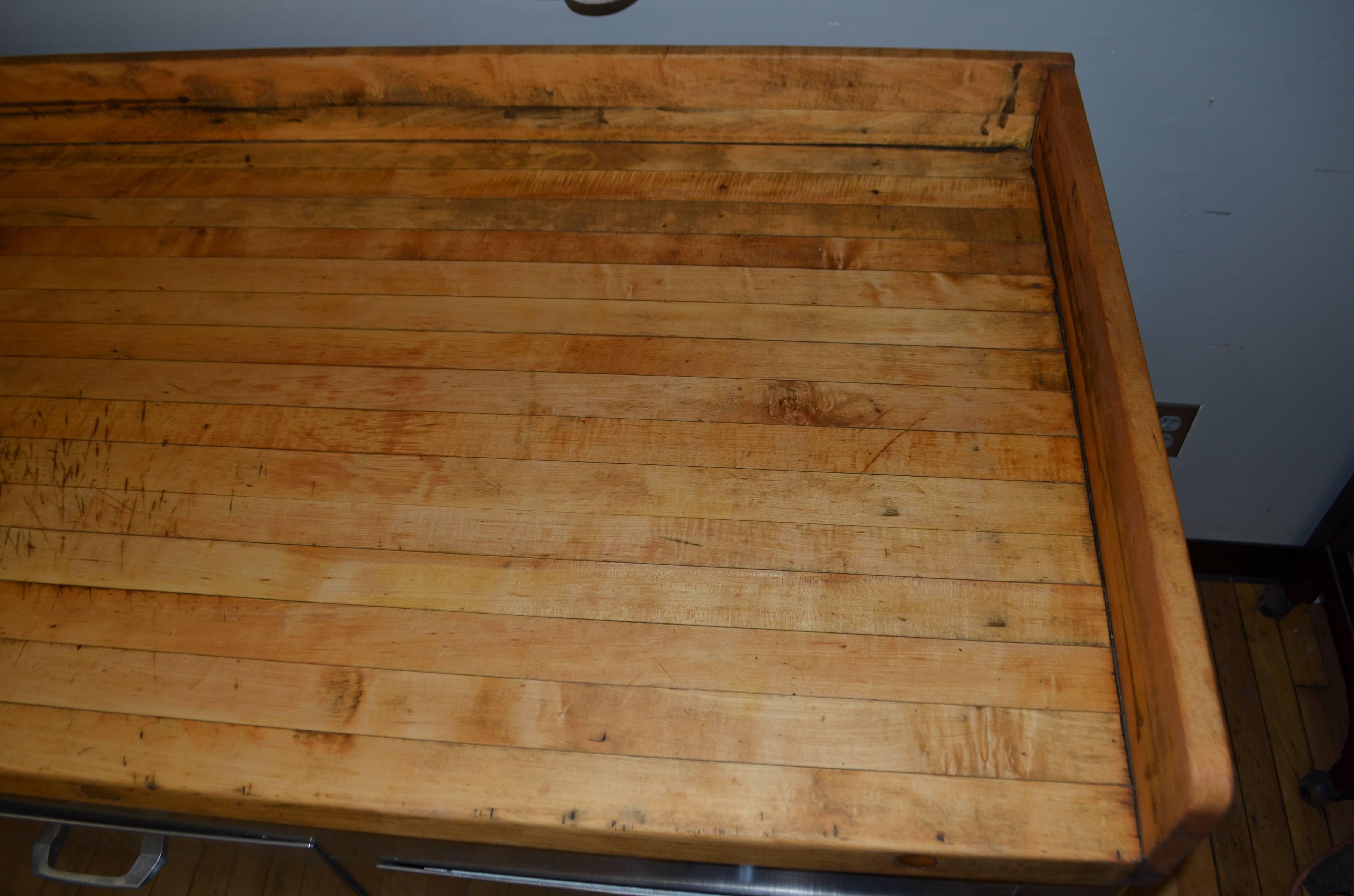 Kitchen Island with Butcher Block Top and Steel Base, circa 1930s 1