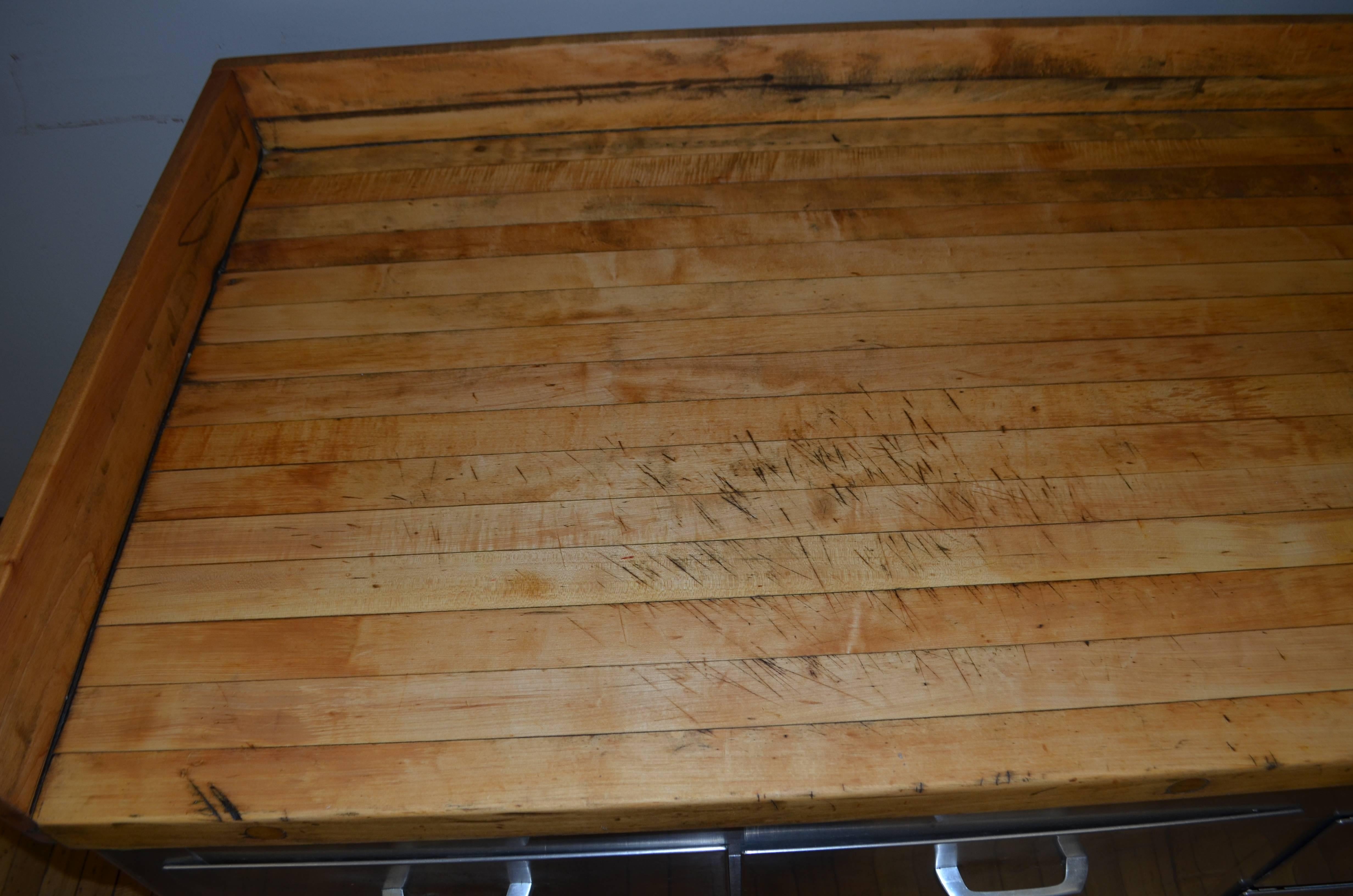 Kitchen Island with Butcher Block Top and Steel Base, circa 1930s 2