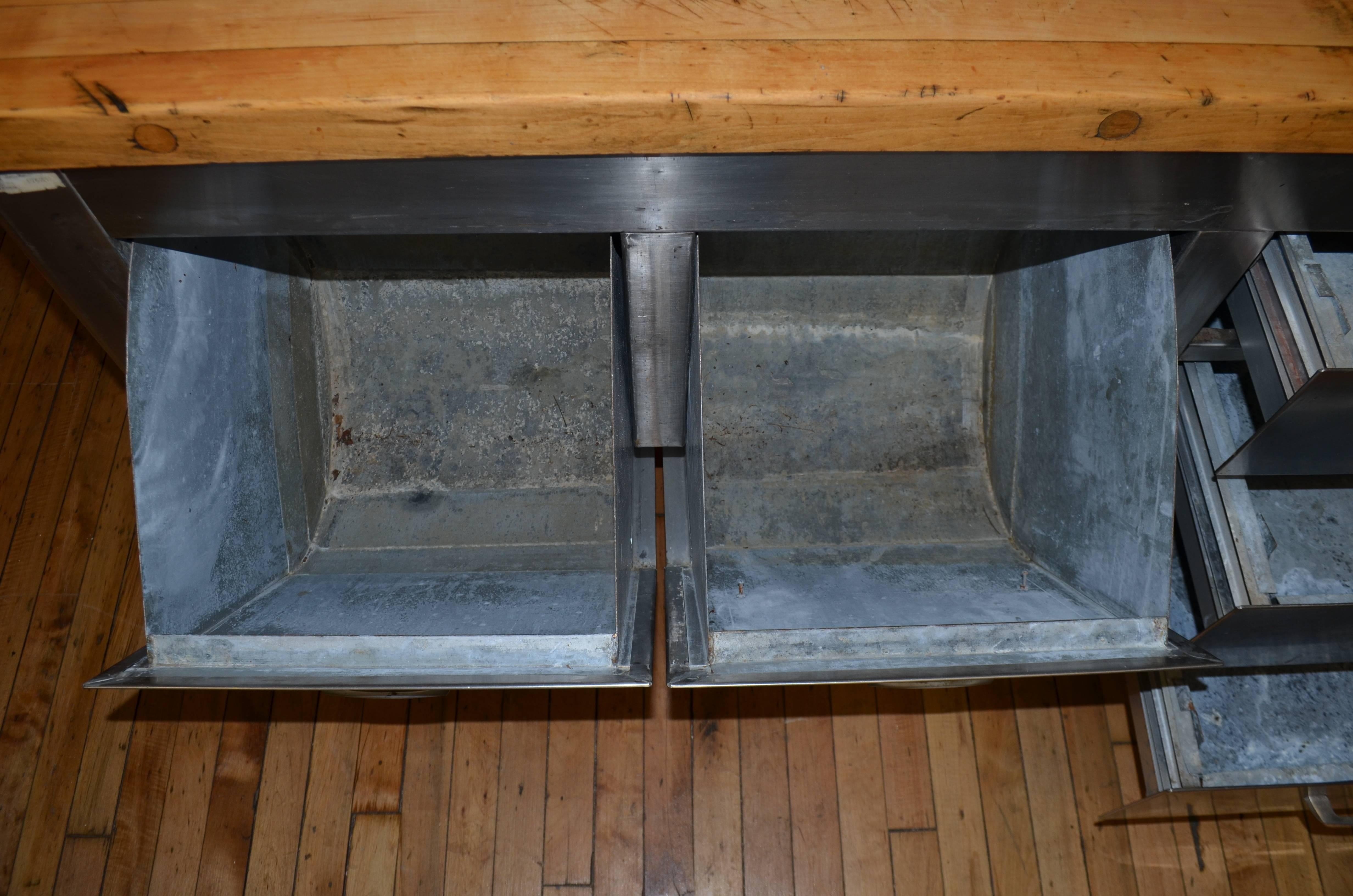 Industrial Kitchen Island with Butcher Block Top and Steel Base, circa 1930s