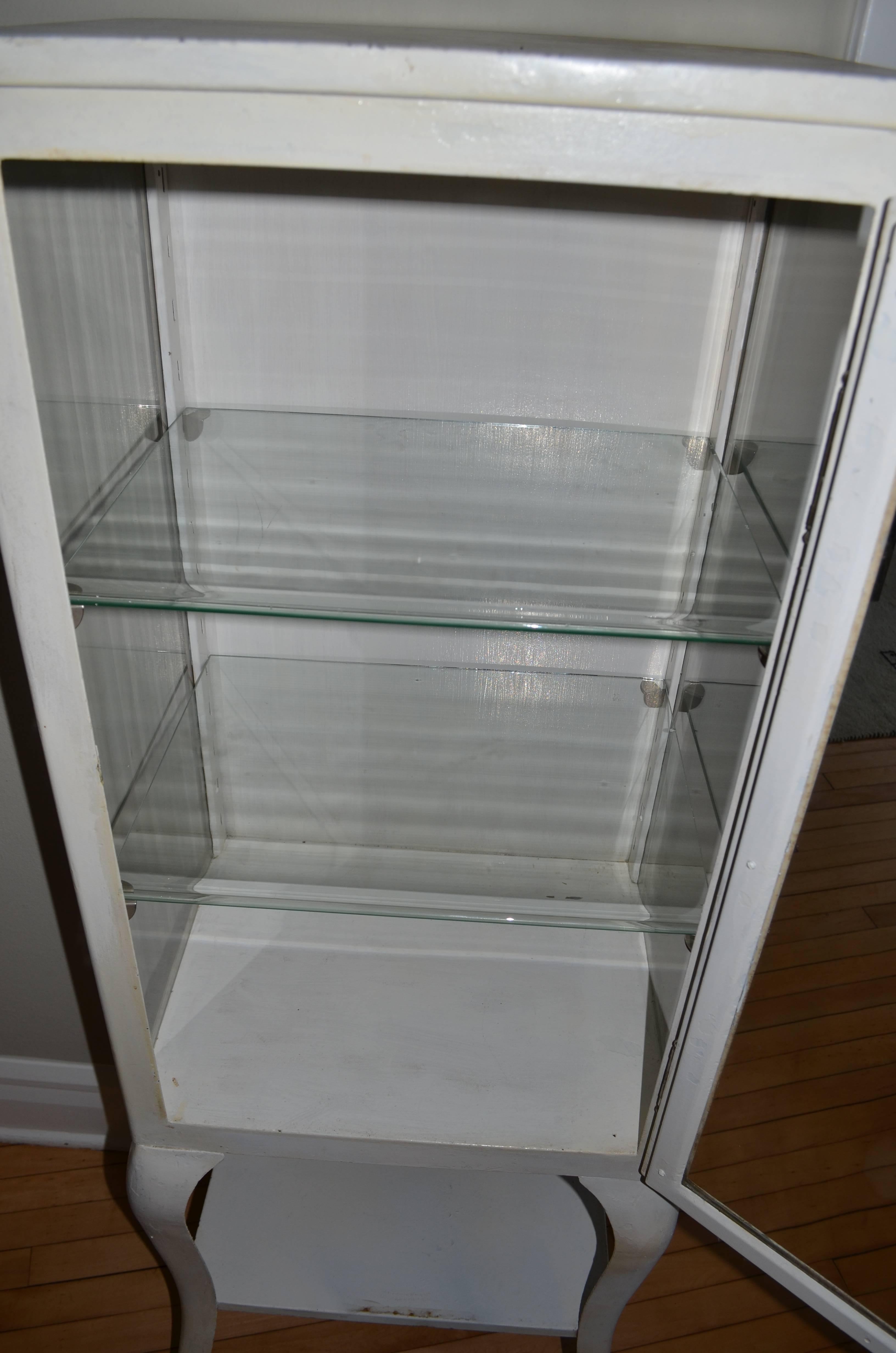 Apothecary Dental Medical Steel and Glass Antique Cabinet with Cabriole Legs In Excellent Condition In Madison, WI