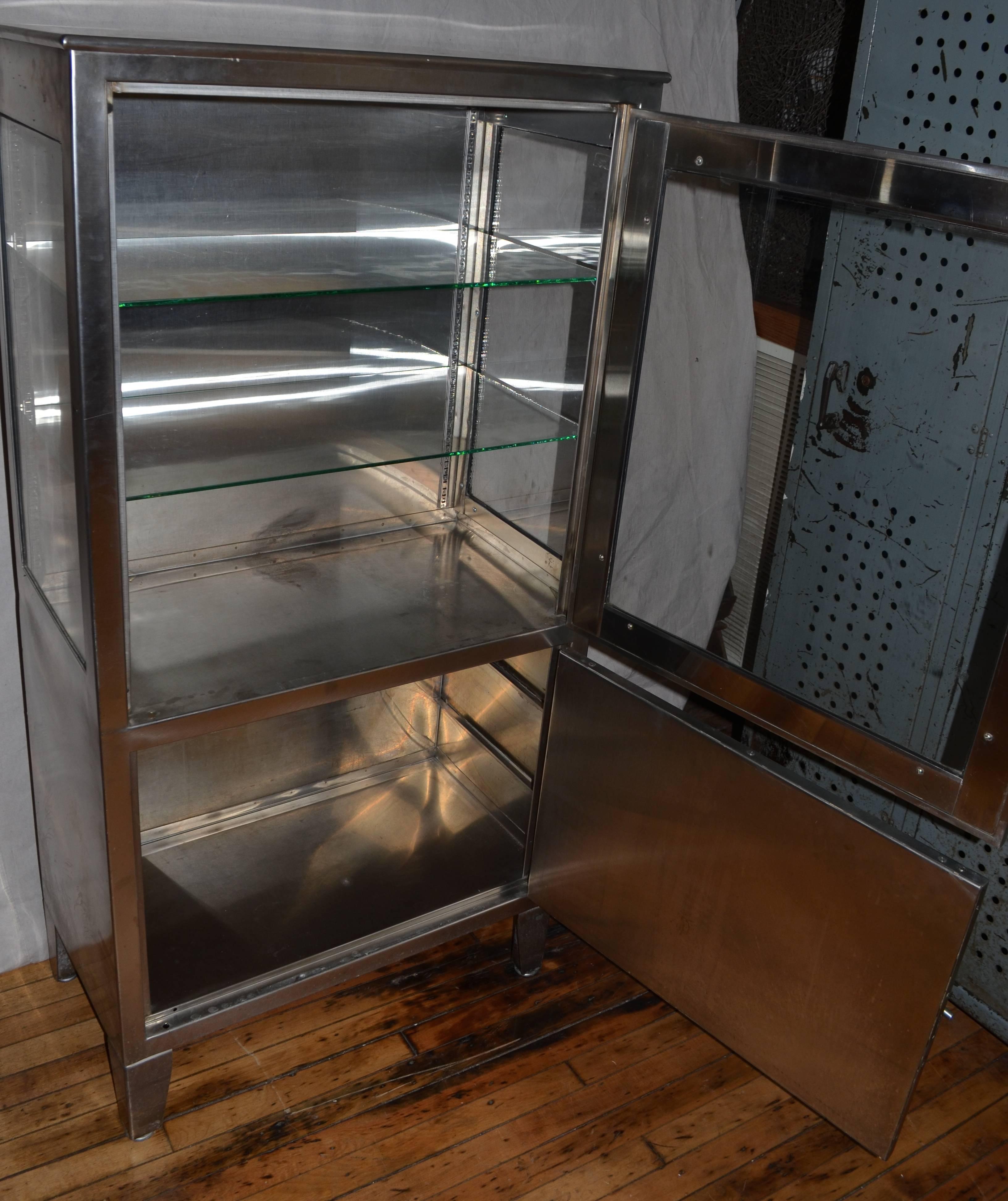 North American Medical Dental Lab Cabinet of Stainless Steel and Glass, Vintage Industrial 