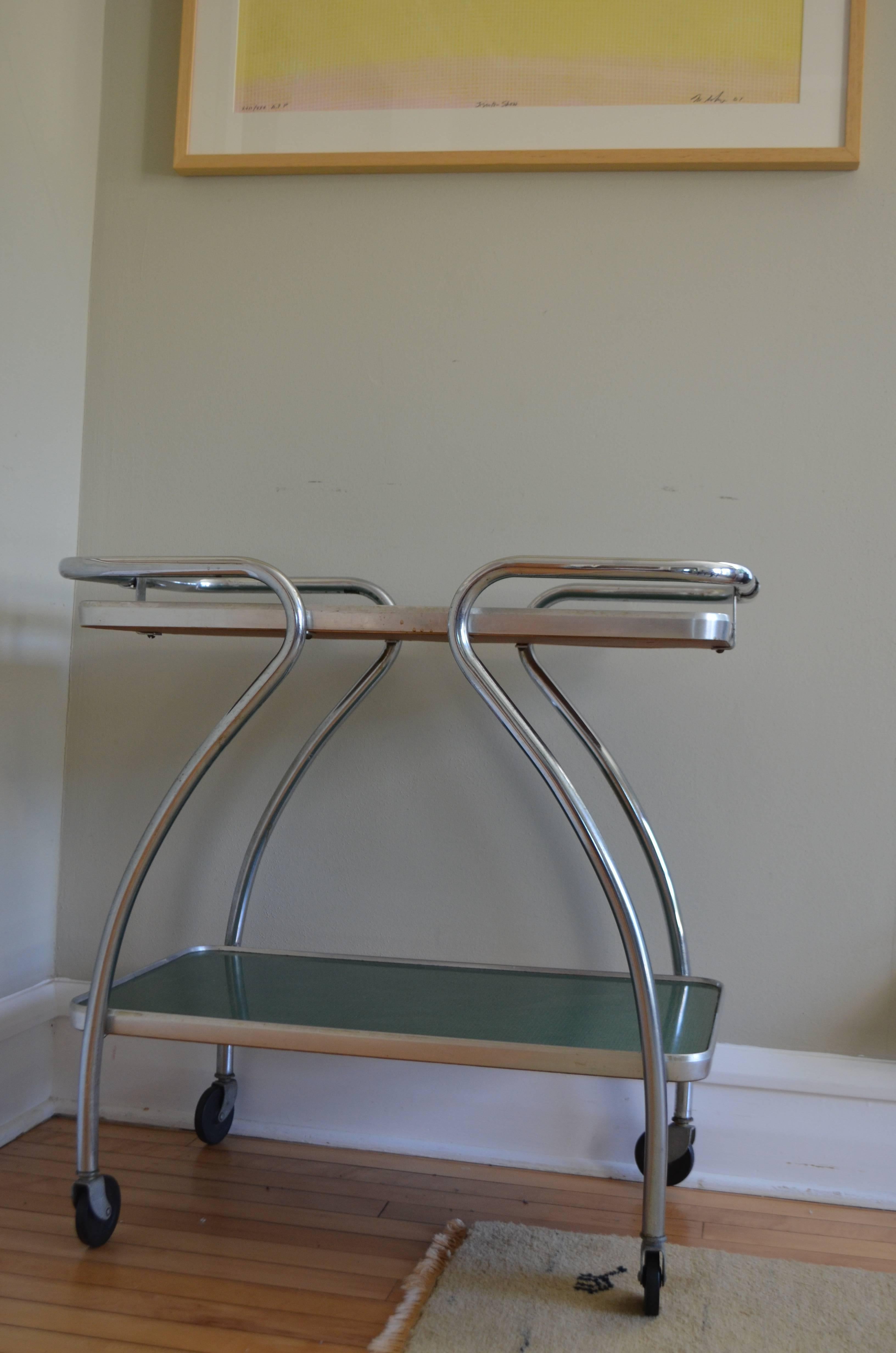 20th Century Kitchen Bar Cart of Mid-Century Green on Wheels
