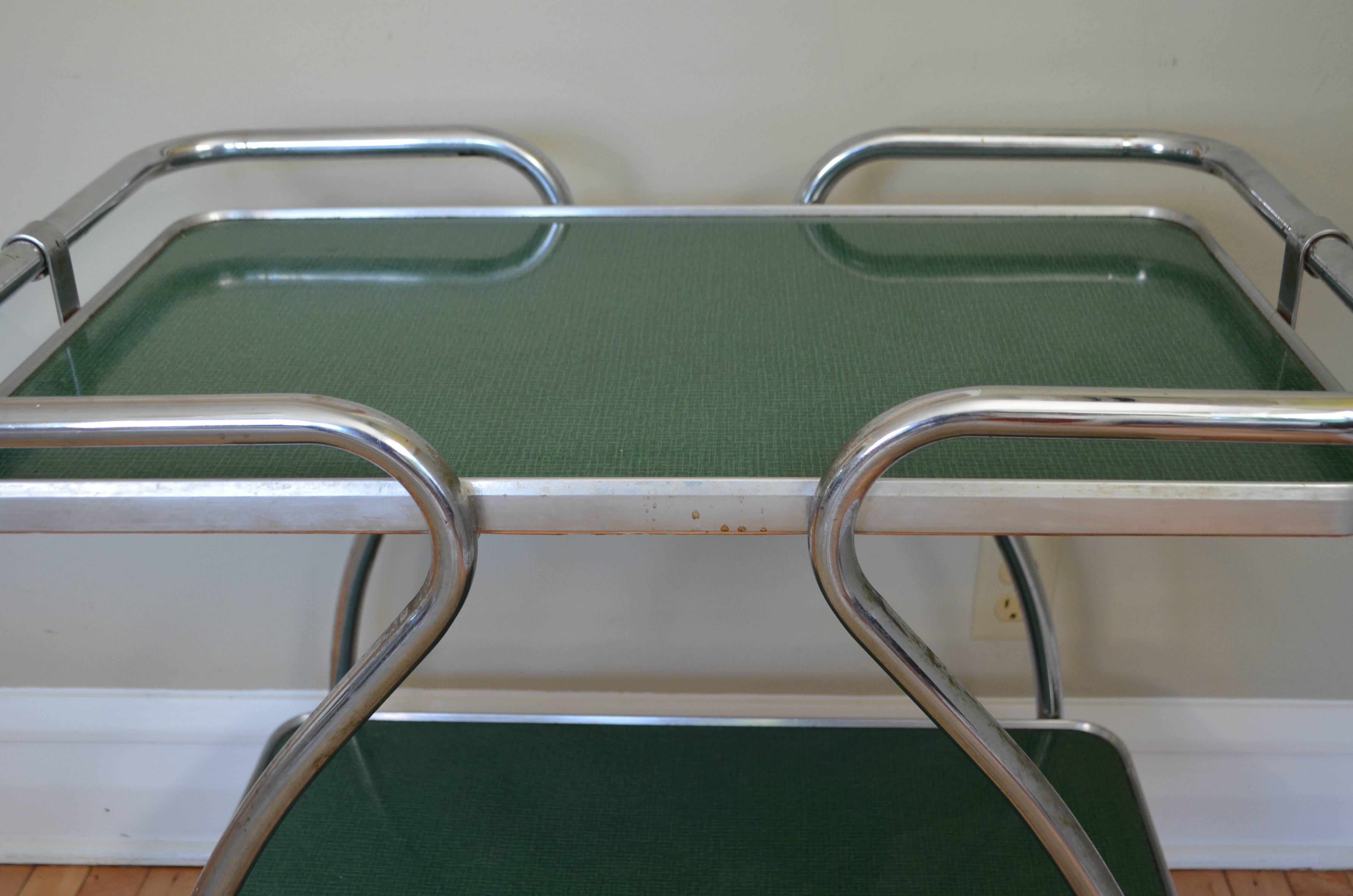 Kitchen Bar Cart of Mid-Century Green on Wheels In Excellent Condition In Madison, WI