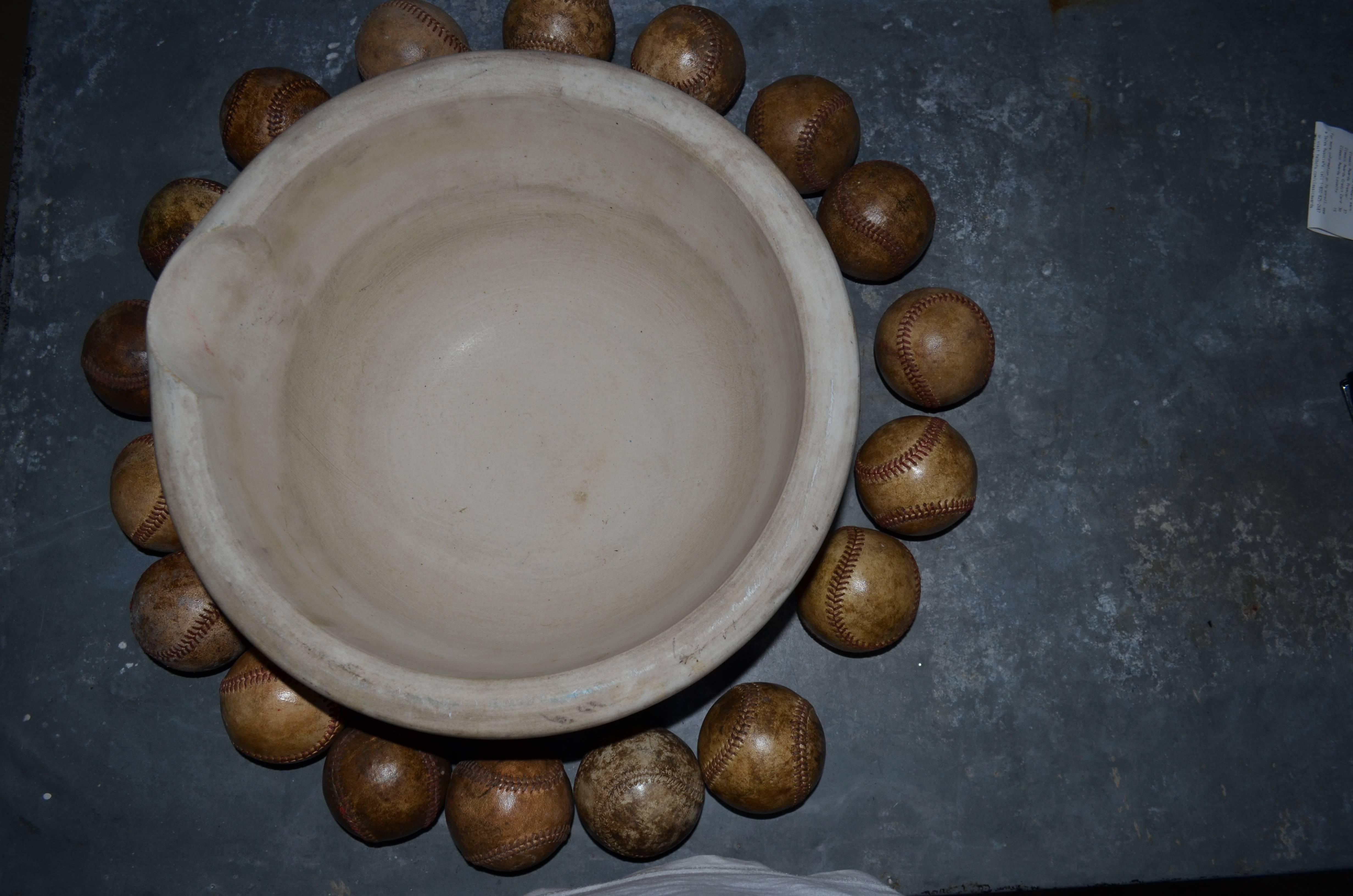 Mortar Bowl of Antique Stone with Display of Well-Worn Baseballs 2