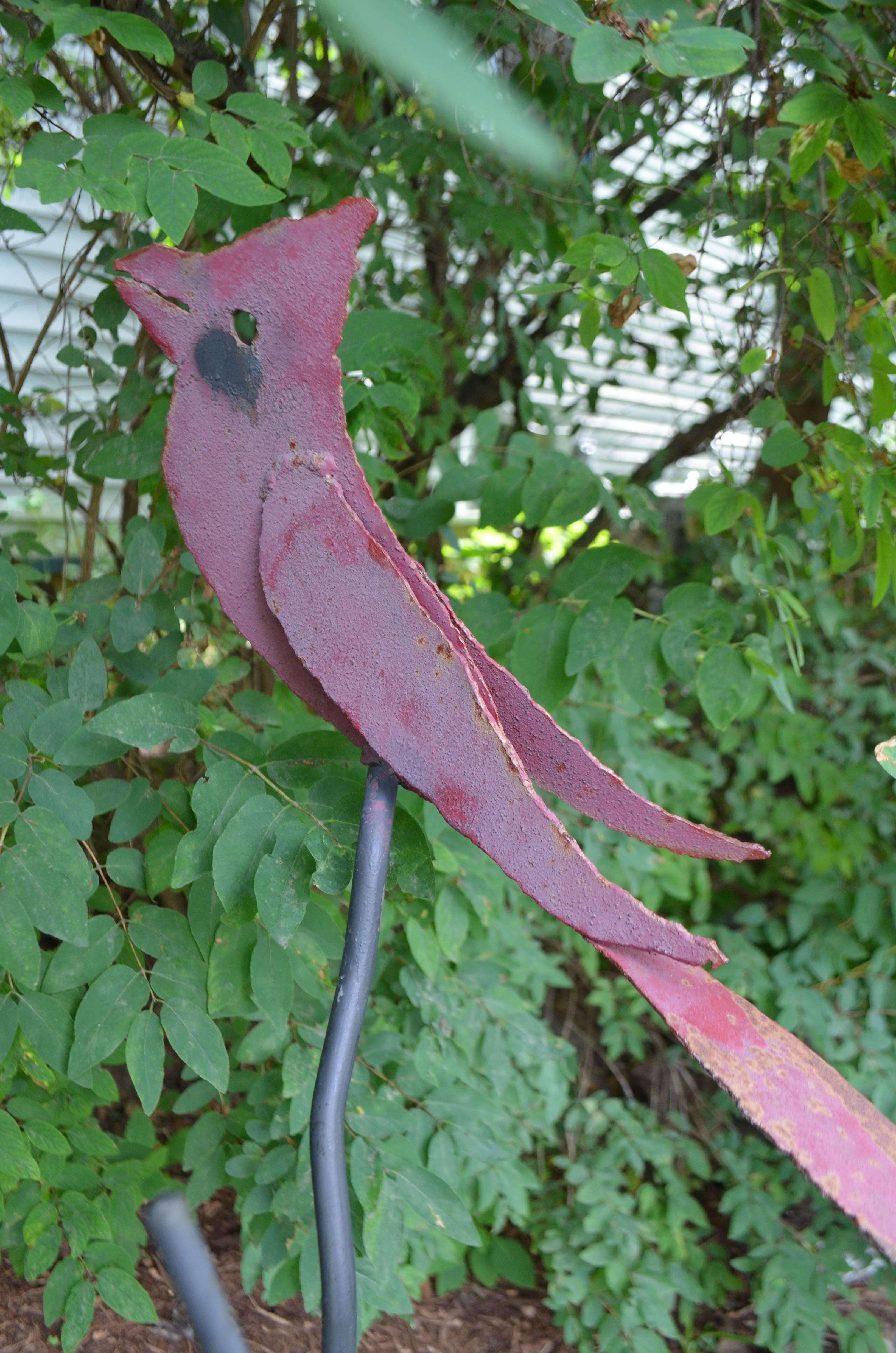 Garden Sculpture Cardinal by Visionary Metal Sculptor, Ellis Nelson In Excellent Condition In Madison, WI