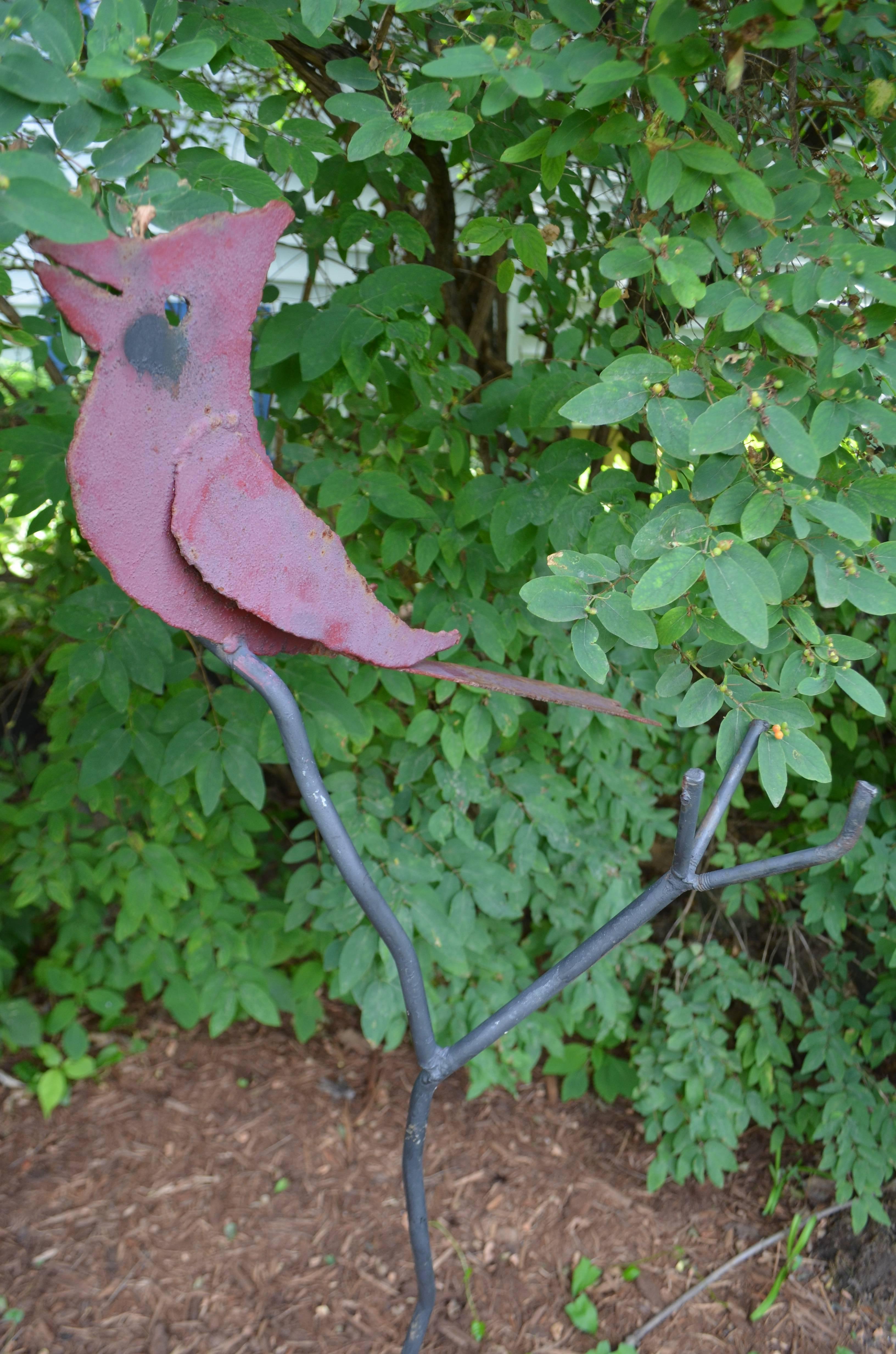 Steel Garden Sculpture Cardinal by Visionary Metal Sculptor, Ellis Nelson